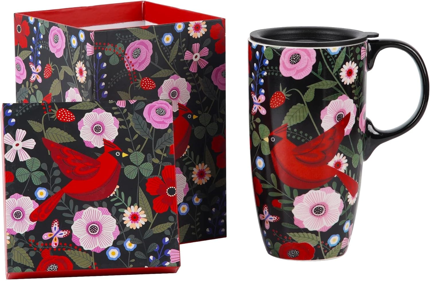Topadorn Taza de café de cerámica reutilizable, regalo para el hogar y la oficina, 17 oz. Taza de viaje de porcelana con tapa y asa, taza de té de