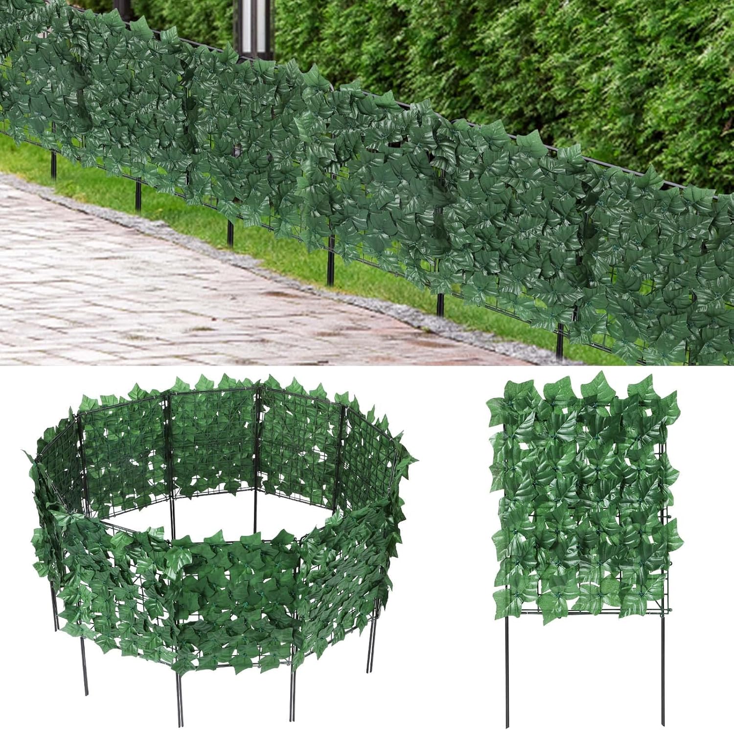 OUSHENG Valla decorativa para jardín, paquete de 19 unidades, 20 pies de largo x 24 pulgadas de alto, vallas de metal inoxidables para perros para