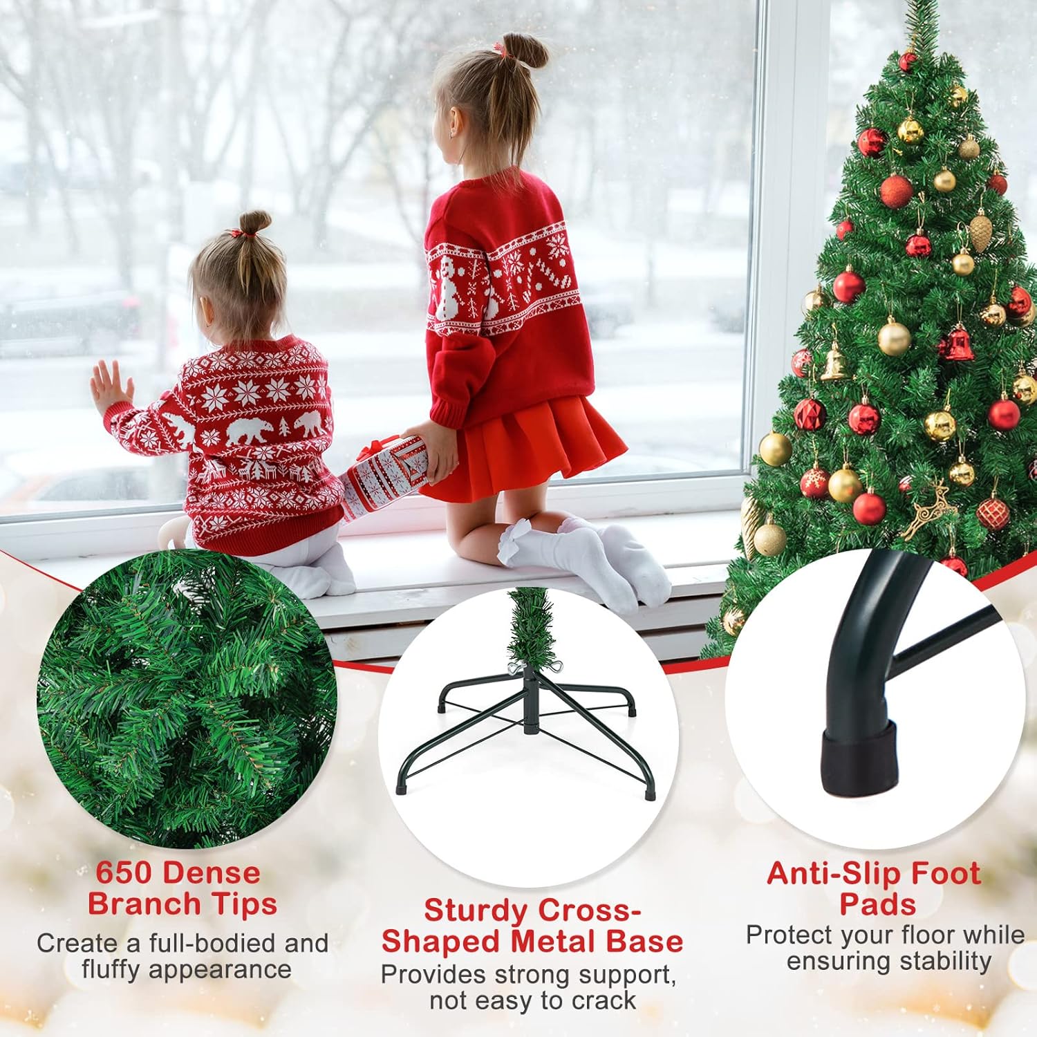 Árbol de Navidad artificial Goplus, pino de Navidad con patas de metal macizo, perfecto para decoración de Navidad en interior y exterior