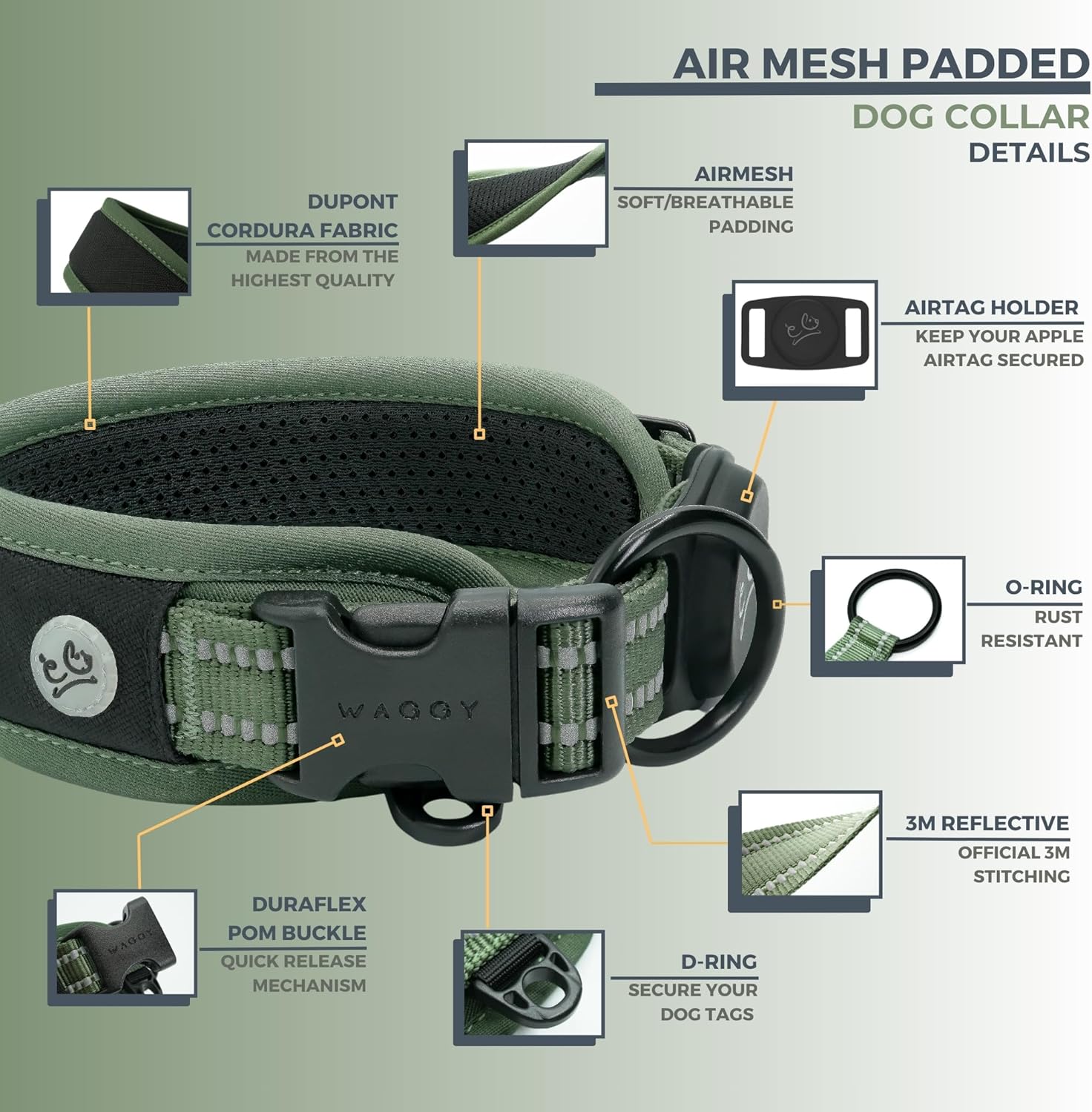 Collar para Airtag para perro, soporte para collar de perro Airtag de alta calidad, ajustable, resistente 3M, reflectante 3M, sin rozaduras, malla
