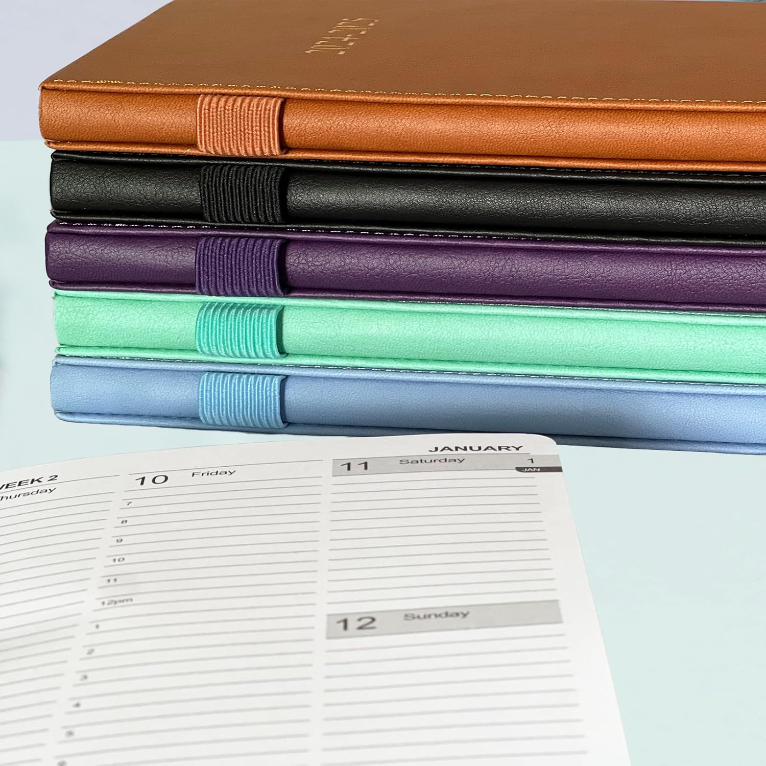 Agenda semanal y mensual 2024-2025, libro de citas vertical por hora 2024-2025, 18 meses (julio 2024 a junio 2025), pestañas mensuales, cubierta de