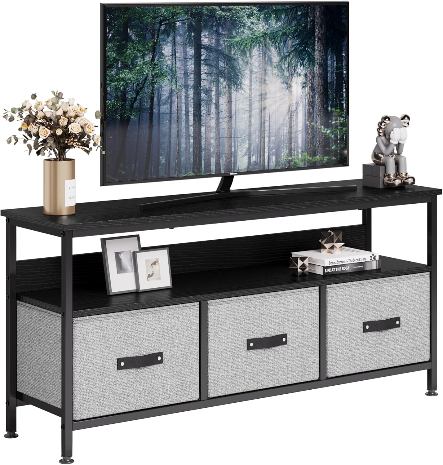 IDEALHOUSE Mueble de TV con almacenamiento, centro de entretenimiento con almacenamiento, soporte de TV de 55 pulgadas para dormitorio, soporte de