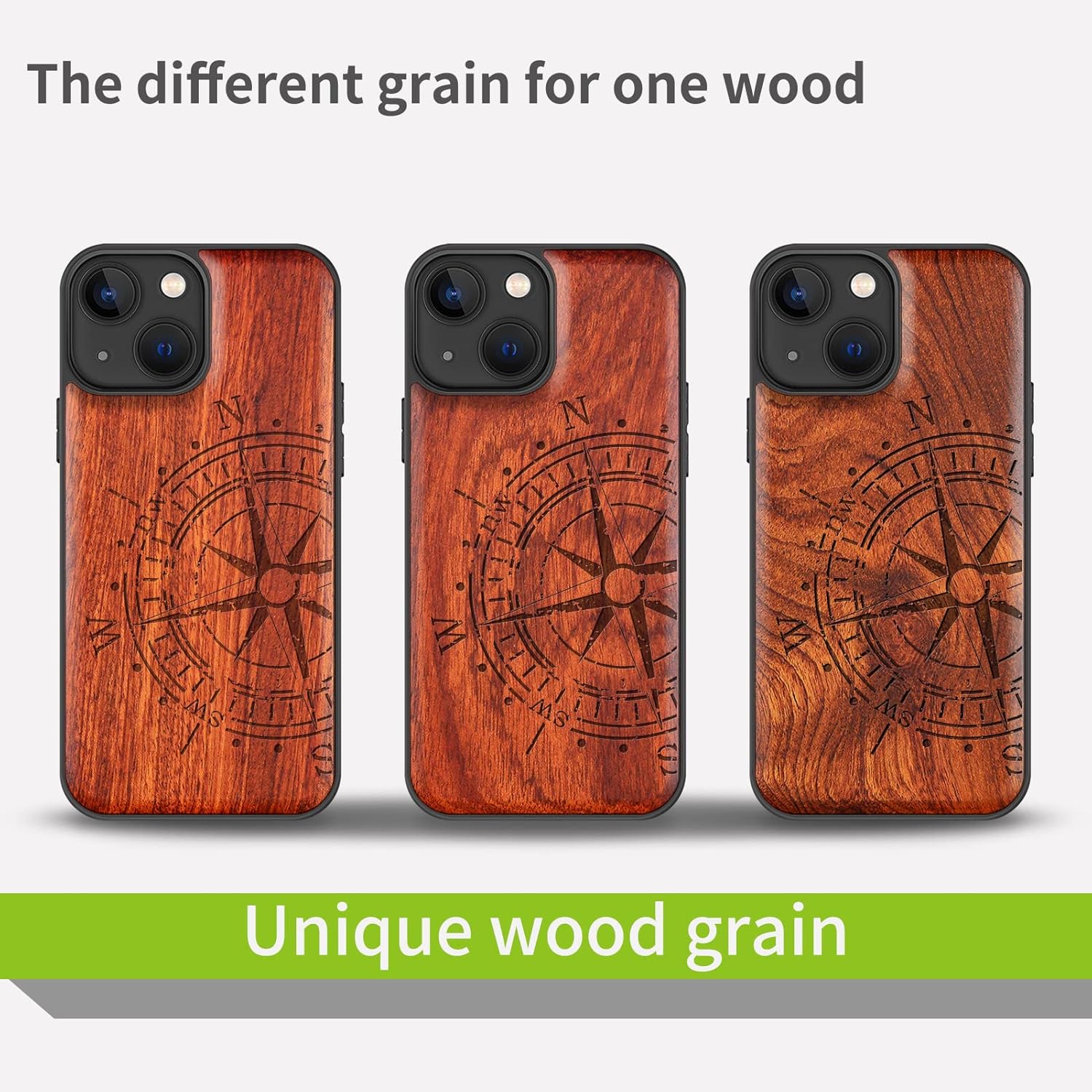 Carveit Funda magnética de madera para iPhone 13 Mini madera real dura y TPU suave a prueba de golpes, funda protectora híbrida única y elegante de