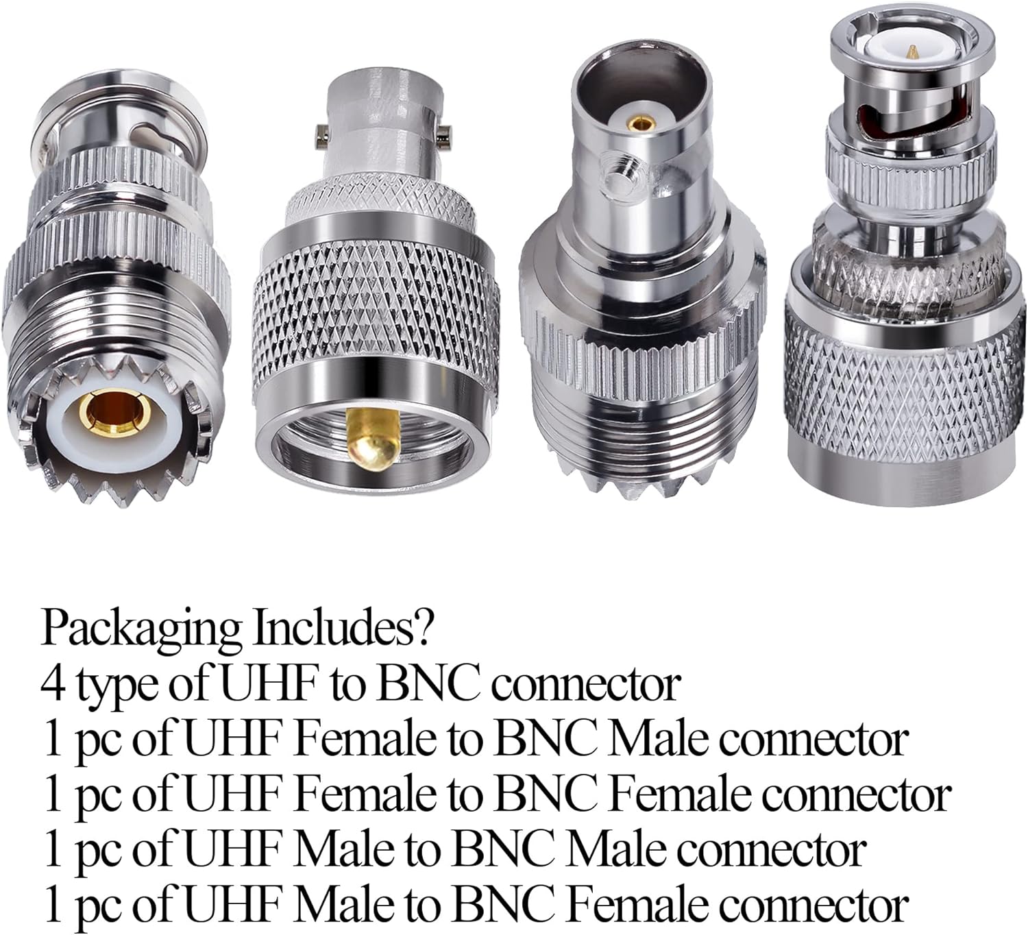 4 unids PL259 SO239 a BNC adaptador de cable coaxial, kit adaptador BNC a UHF macho a hembra Cable cambiadores de género Kit de conector coaxial
