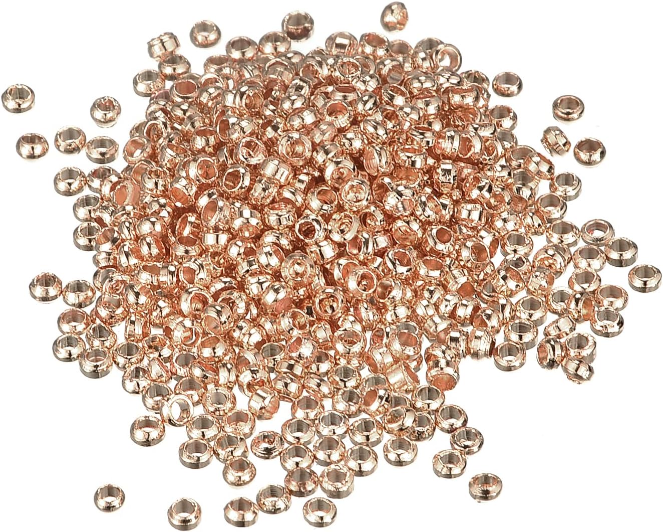 uxcell 1000 cuentas redondas de crimpado, cuentas espaciadoras de extremo de crimpado de 0.079in para hacer pulseras, joyas, oro rosa