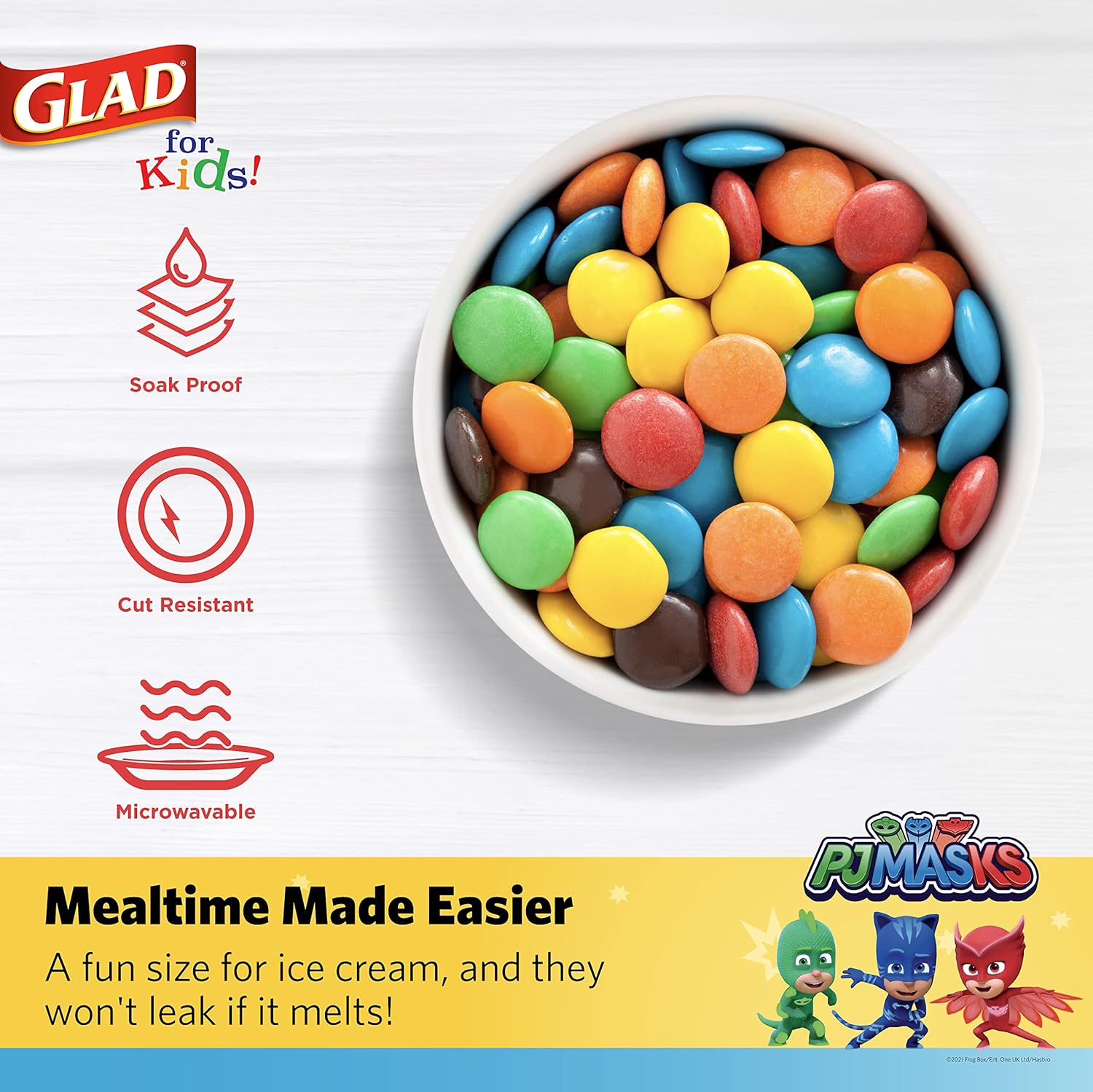 Glad Cuencos de papel para aperitivos con tapas de PJ Masks Space de 12 onzas para niños, 20 unidades, cuencos de papel desechables con tapa con