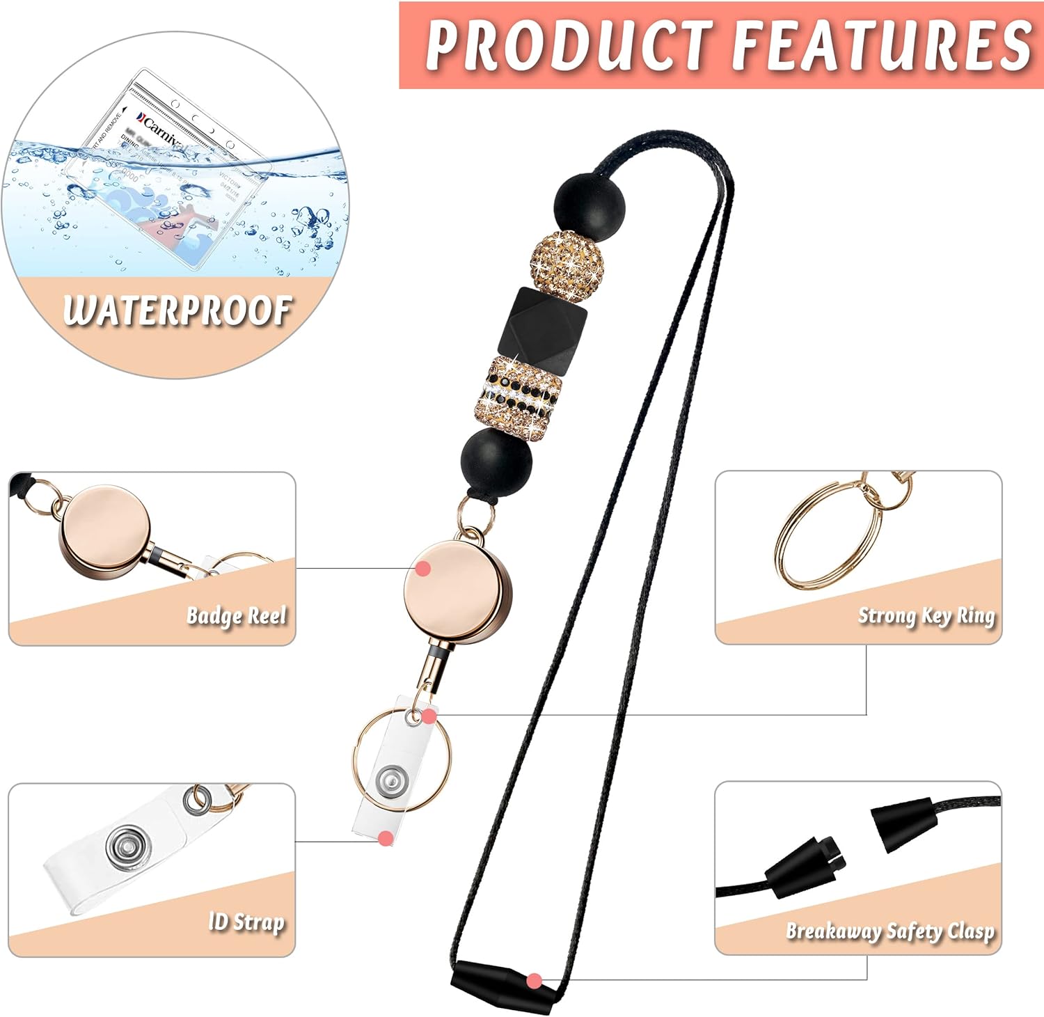 KAPTRON – Cordón retráctil con soportes para insignias, lindo cordón para profesores para tarjetas de identificación y llaves, cordón de silicona