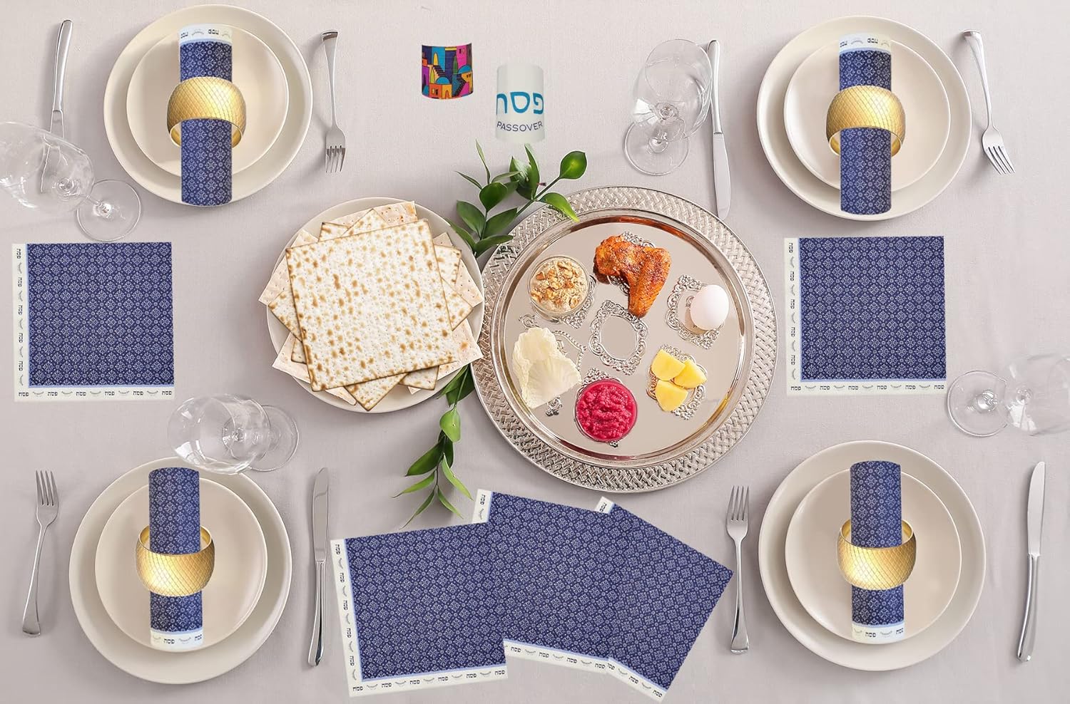 The Dreidel Company Juego de fiesta de artículos de papel con diseño de platos de seder de Pascua (Seder Plate Servilletas, 24 unidades)