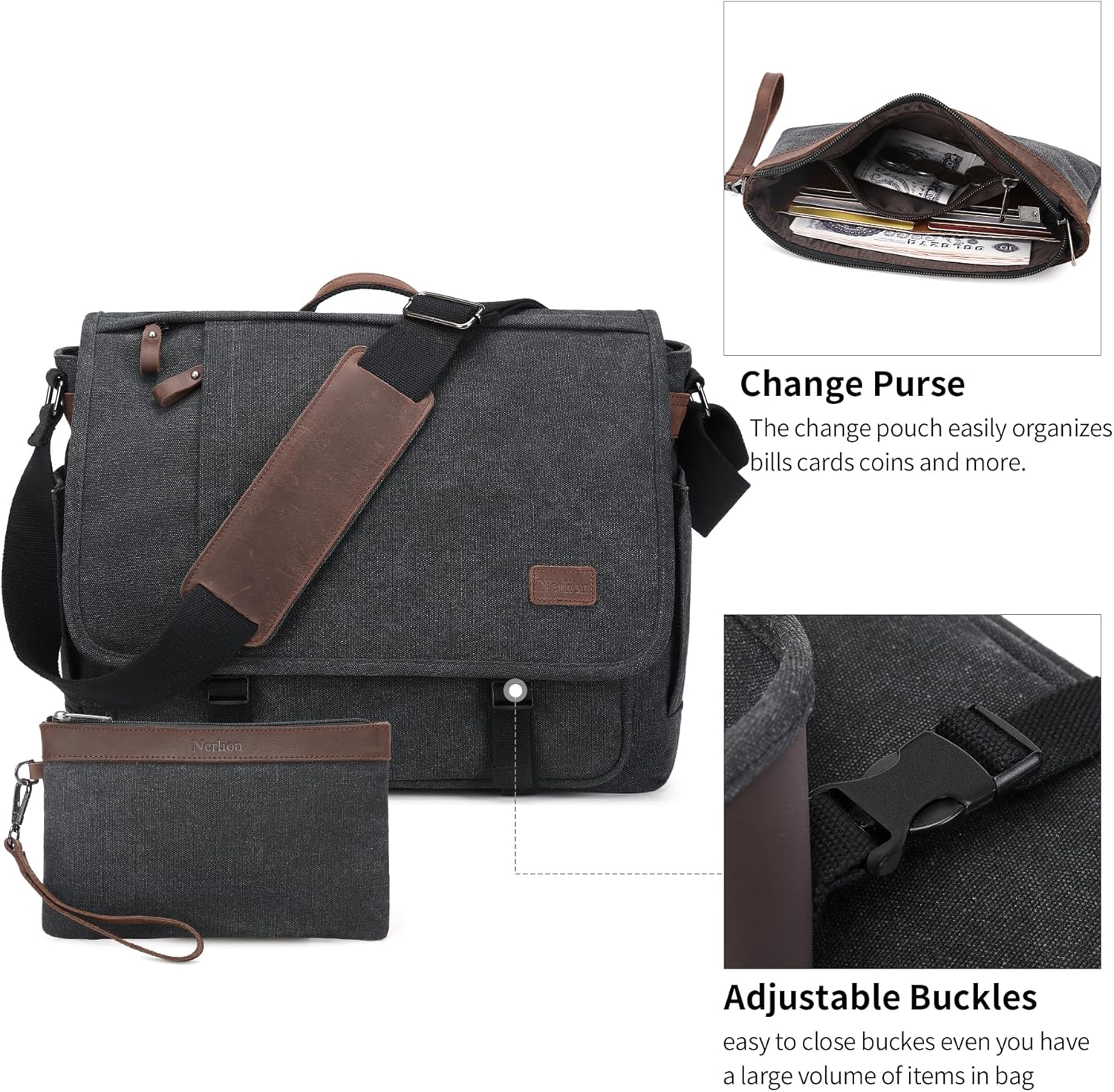 Nerlion – Bolsa tipo mensajero para hombre de 17 a 17.3 pulgadas, bolsa de lona resistente al agua, bolsa de hombro, maletín de trabajo escolar,