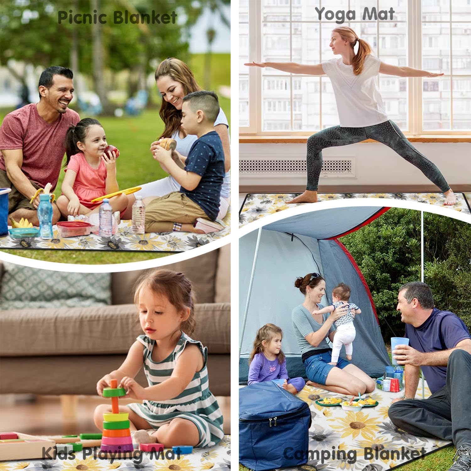 Manta de picnic extra grande impermeable plegable (60 x 80 pulgadas), manta de playa impermeable a prueba de arena, 3 capas para el aire libre,