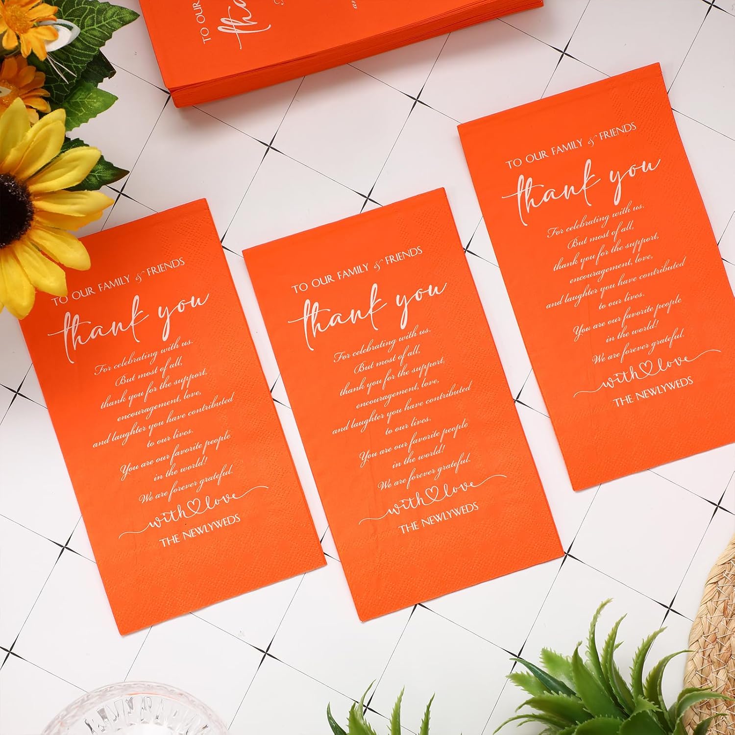 200 servilletas de boda lisas de agradecimiento para recién casados a familiares amigos, invitados, 3 capas, pañuelos faciales, paquete de