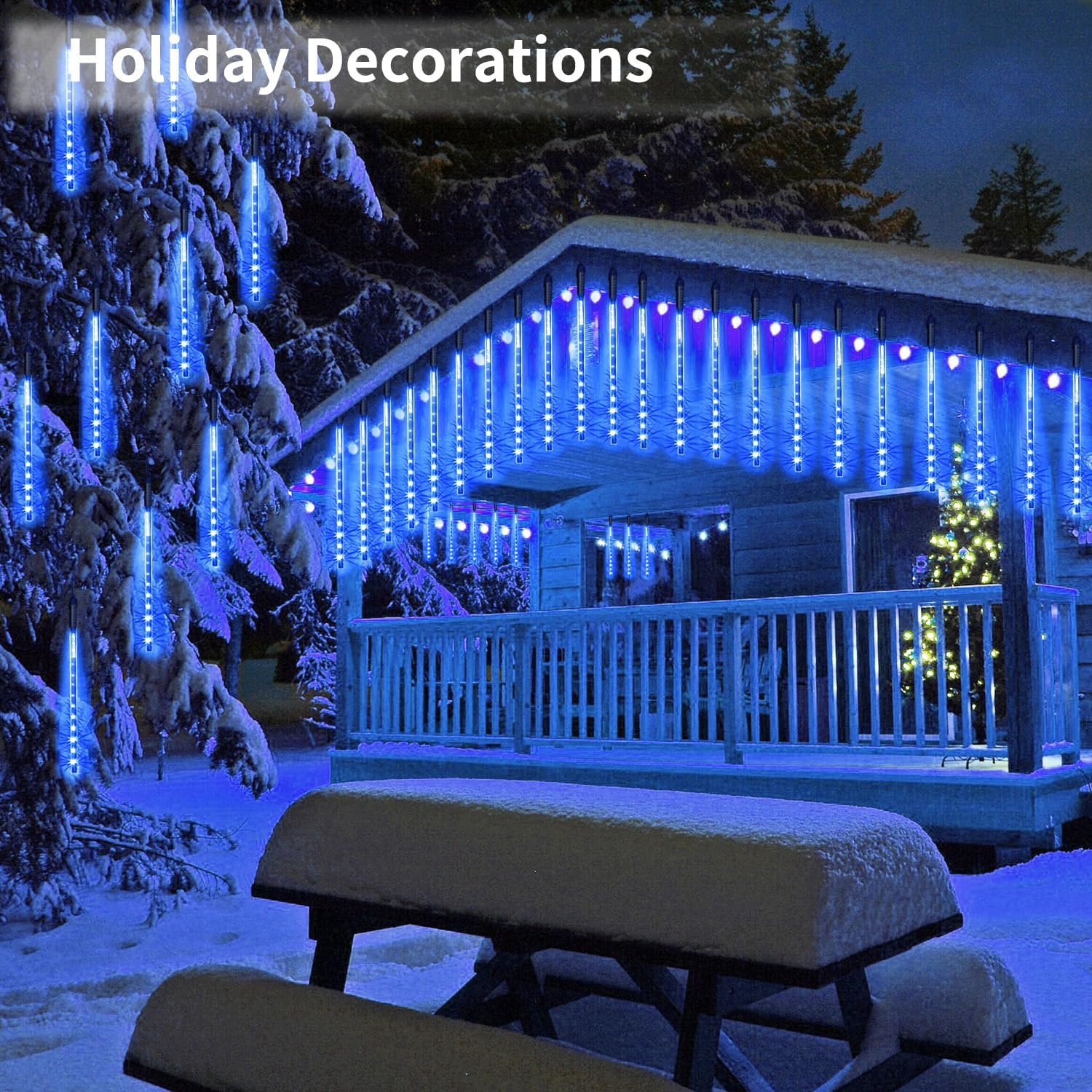 JJGoo Luces de Navidad de lluvia de meteoritos, 10 tubos de 20 pulgadas, 360 luces LED de carámbano, luces de lluvia al aire libre para Navidad,