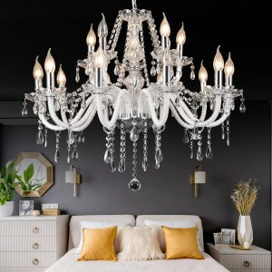 Panghuhu88 Candelabro de cristal de 15 luces transparentes K9 de lujo, lámpara de techo colgante de cristal para comedor, sala de estar, dormitorio Panghuhu88 Candelabro de cristal de 15 luces transparentes K9 de lujo, lámpara de techo colgante de cristal para comedor, sala de estar, dormitorio