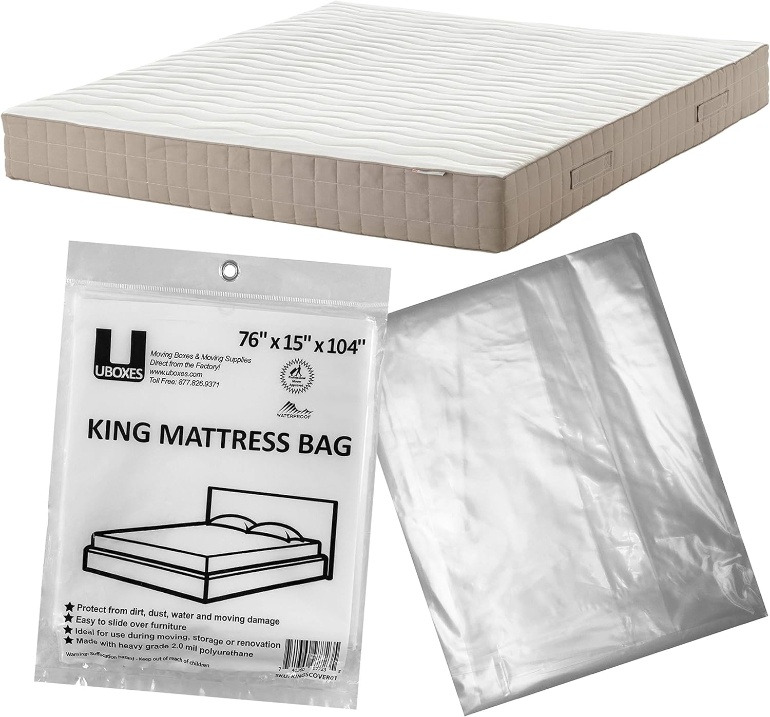 UBOXES Fundas de colchón tamaño queenbolsas de 61 x 15 x 104 pulgadas (QUEENCOVER02) (el embalaje puede variar) y fundas de poliéster para colchón