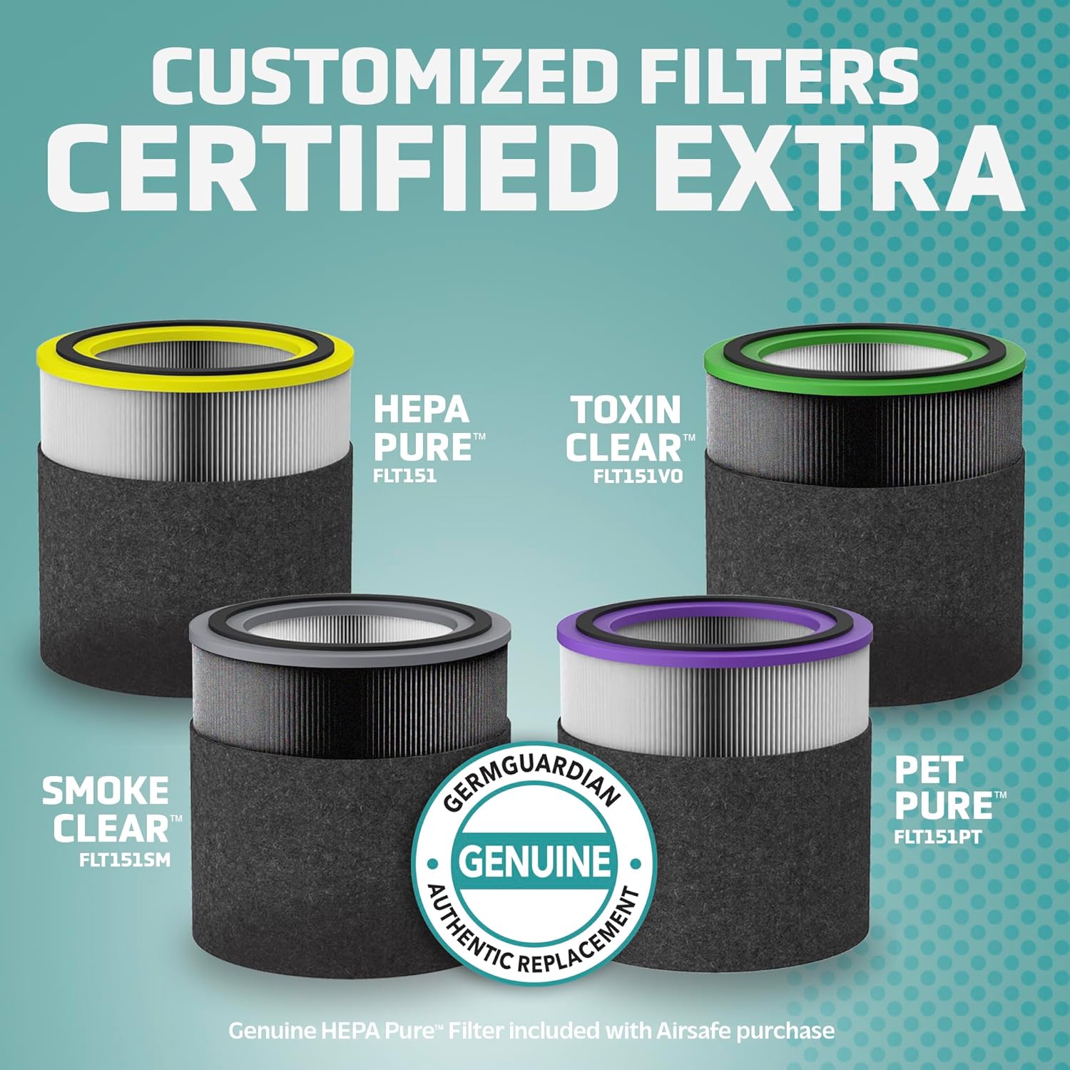 Germ Guardian AirSafe+ Purificador de aire inteligente AC3000W + GermGuardian Filter V Toxin Clear HEPA Filtro de repuesto para purificador de aire