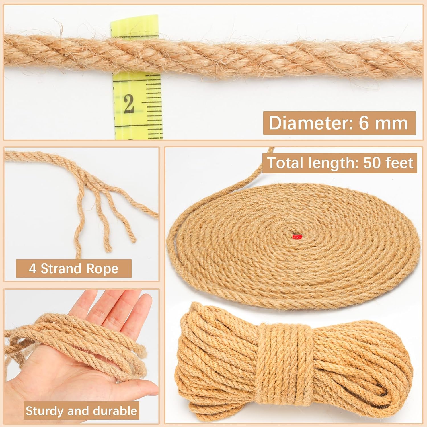 Cuerda de repuesto para rascador de gatos, cuerda de cáñamo natural de 14 de pulgada, cuerda para poste rascador de gatos, cuerda de reparación de