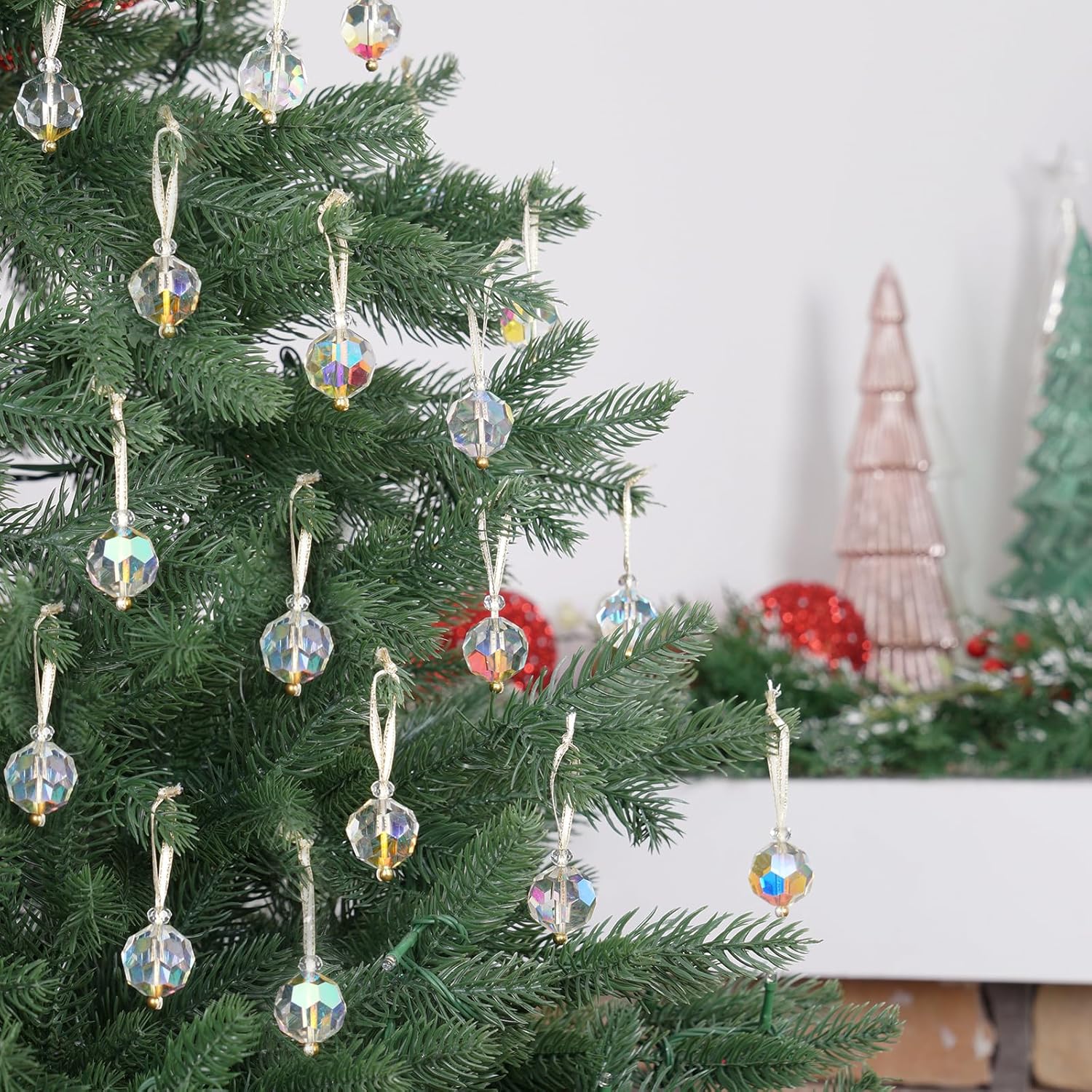 12 esferas navideñas de cristal de 1.18 pulgadas, mini bolas de prisma coloridas, adornos de árbol de Navidad, adorno colgante para boda, fiesta,