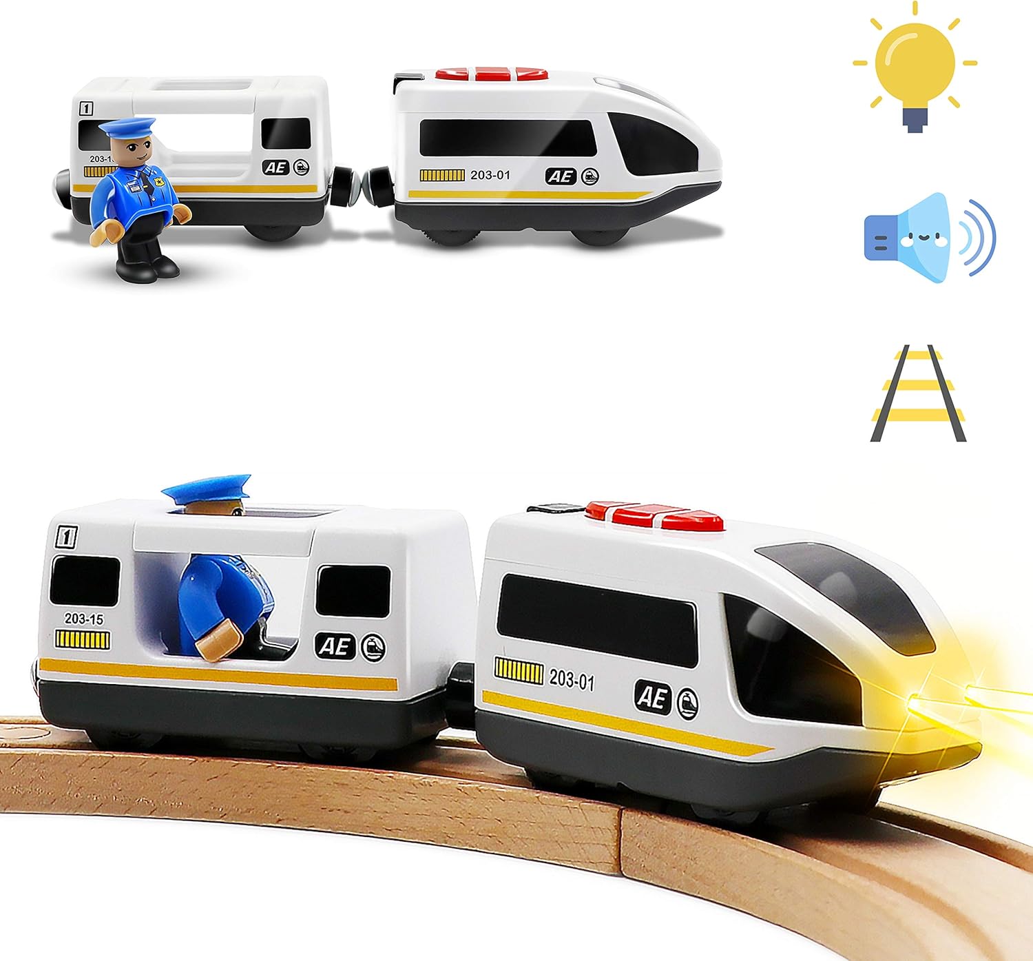 Tiny Land Battery Operated Action Locomotive Train (Magnetic Connection)- Powerful Engine Bullet Train Set Compatible with Thomas, Brio, Chuggington