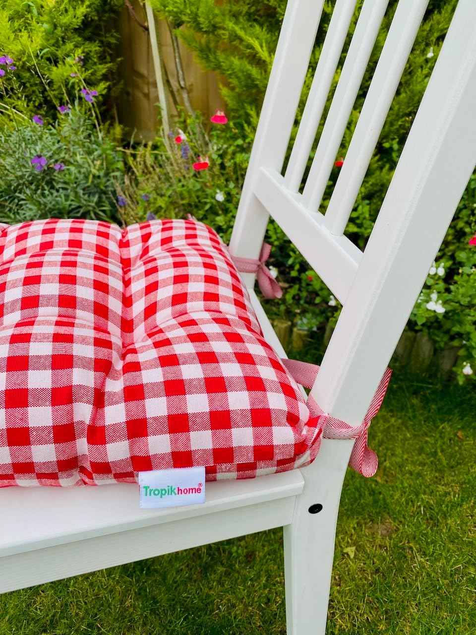 Almohadillas de asiento coloridas cojines de asiento para jardín, cocina, comedor, escritorio, cojines de piso (2 piezas de cojines de cuadros rojos