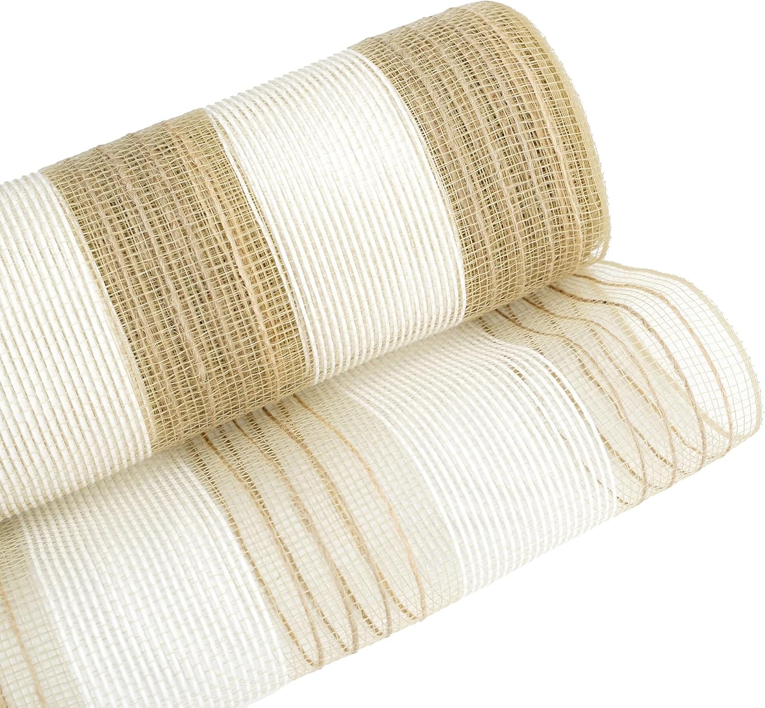 MEEDEE Cinta de malla de yute de 10 pulgadas, cinta de malla de yute natural y blanca de rayas anchas para otoño, Navidad, corona de arpillera,