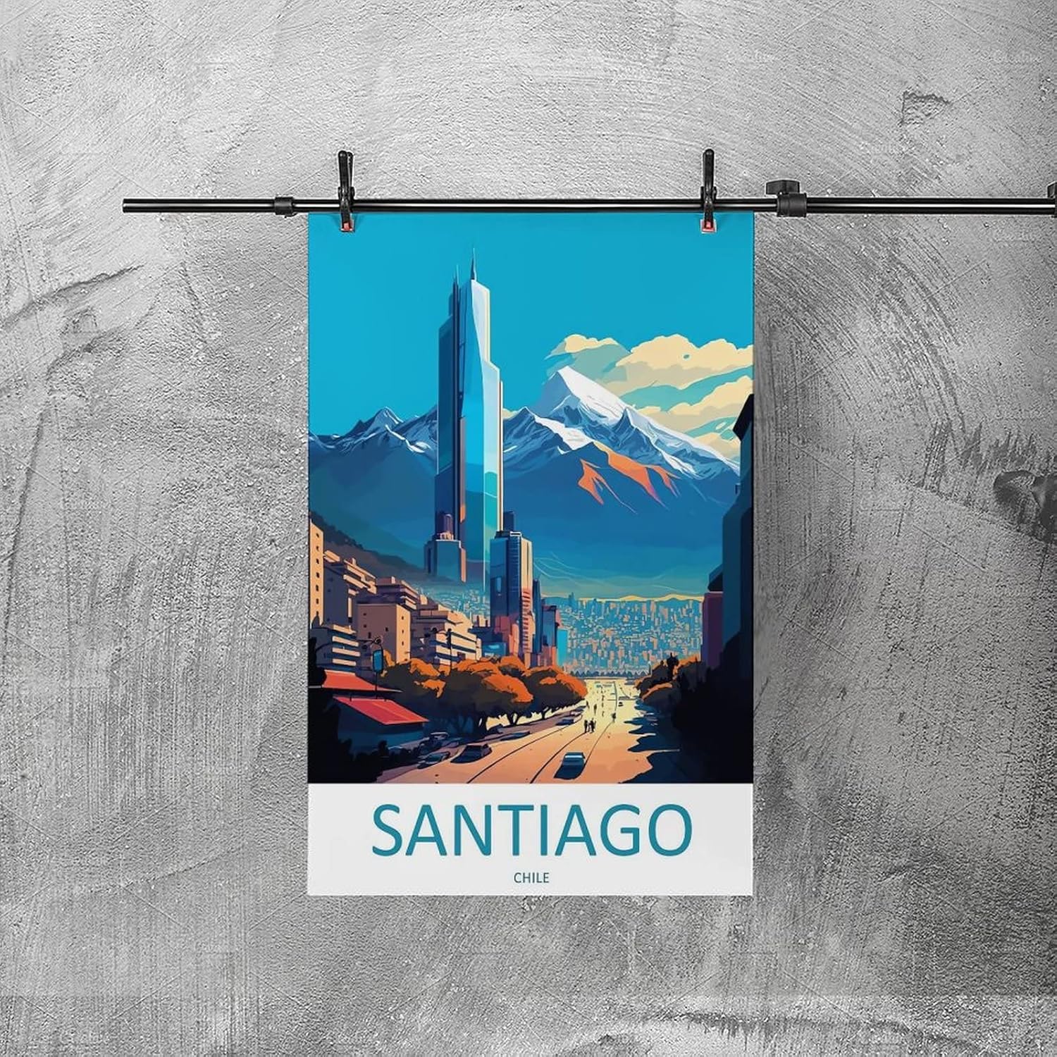 Santiago Chile – Póster de viaje vintage de paisaje de 08 x 12 pulgadas (7.9 x 11.8 in), lienzo artístico y lienzo para pared, póster de sala de