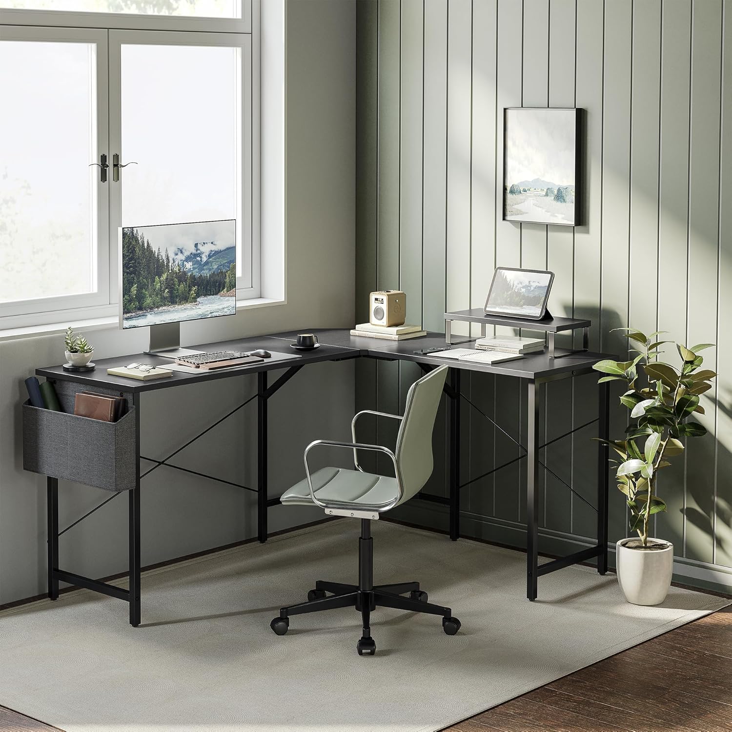 CubiCubi Escritorio para juegos en forma de L, escritorio esquinero para computadora de 66.9 pulgadas con estante para monitor para oficina en casa,