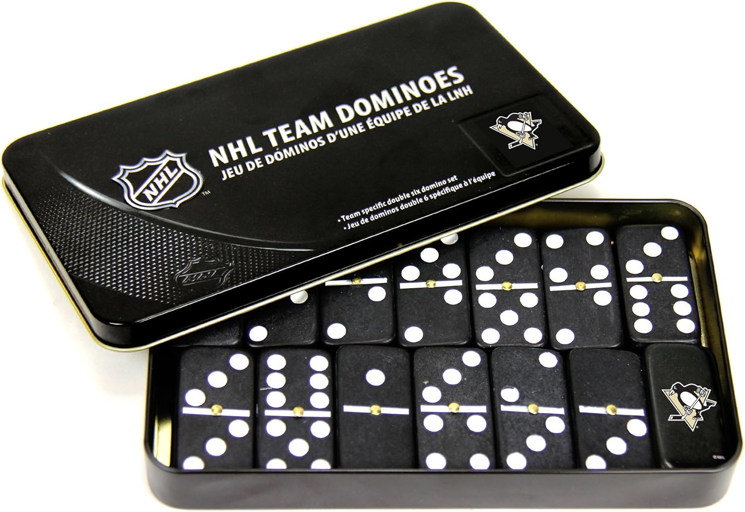 Rico Industries NHL Pittsburgh Penguins Domino Set en lata de regalo de metal