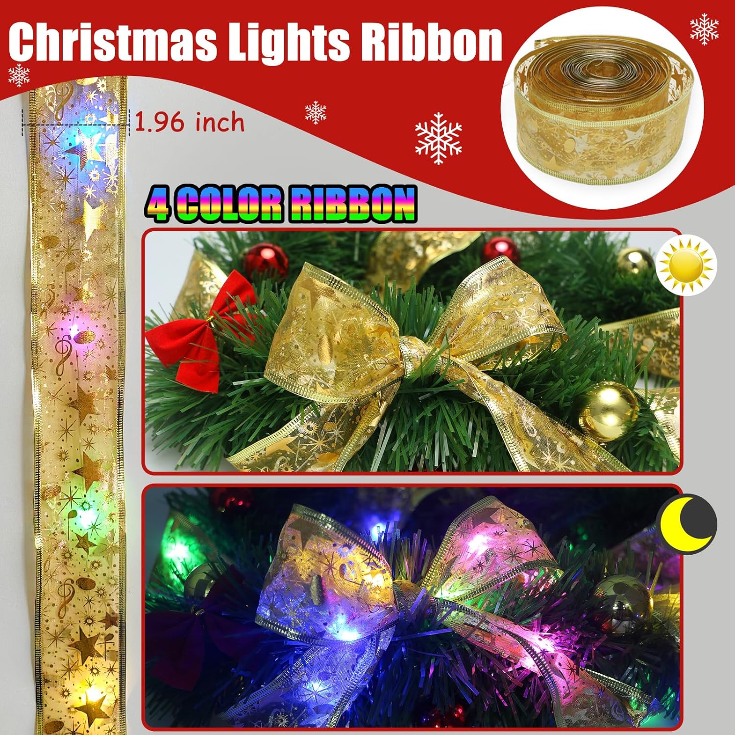 GardenNow Paquete de 5 guirnaldas de Navidad de 250 pies para decoración de Navidad, cinta de Navidad, decoración navideña para interiores y