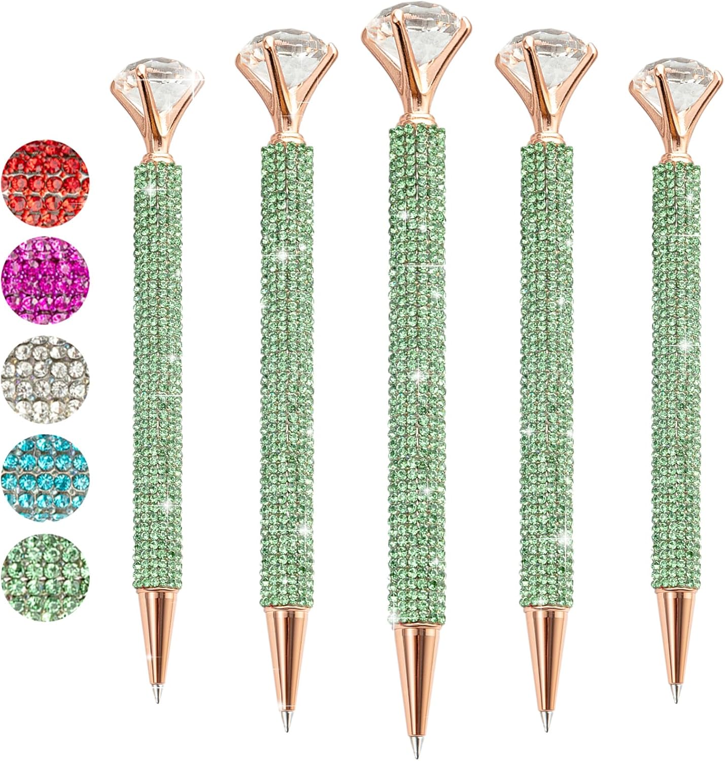 5 bolígrafos grandes de diamantes de cristal, bolígrafo brillante de tinta negra, lindo bolígrafo de diamantes de imitación con diamante para