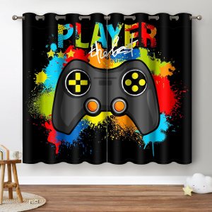 Jekeno Cortinas opacas con control de videojuegos, decoración colorida de consola de videojuegos para niños, adolescentes, dormitorio, hogar, sala Jekeno Cortinas opacas con control de videojuegos, decoración colorida de consola de videojuegos para niños, adolescentes, dormitorio, hogar, sala