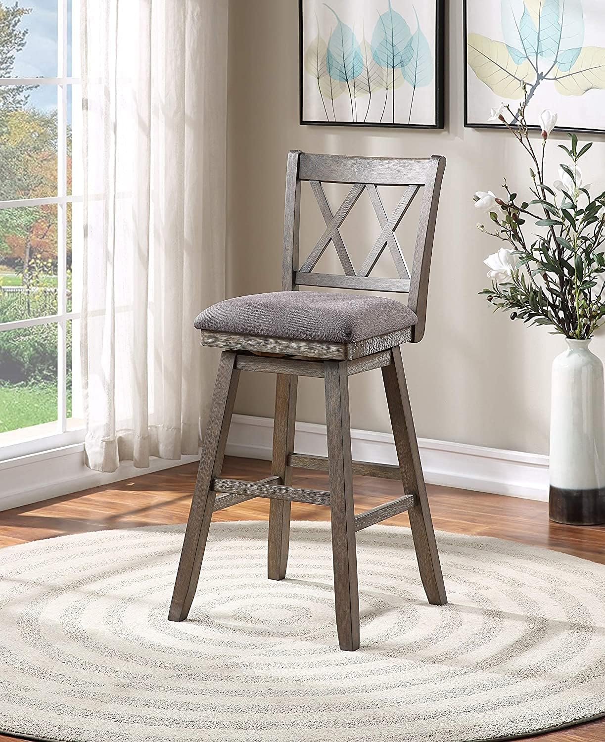 Home Brookline – Taburete giratorio de bar con mecanismo de giro de 360, taburetes rústicos de granja para encimera de cocina con cojín, altura del