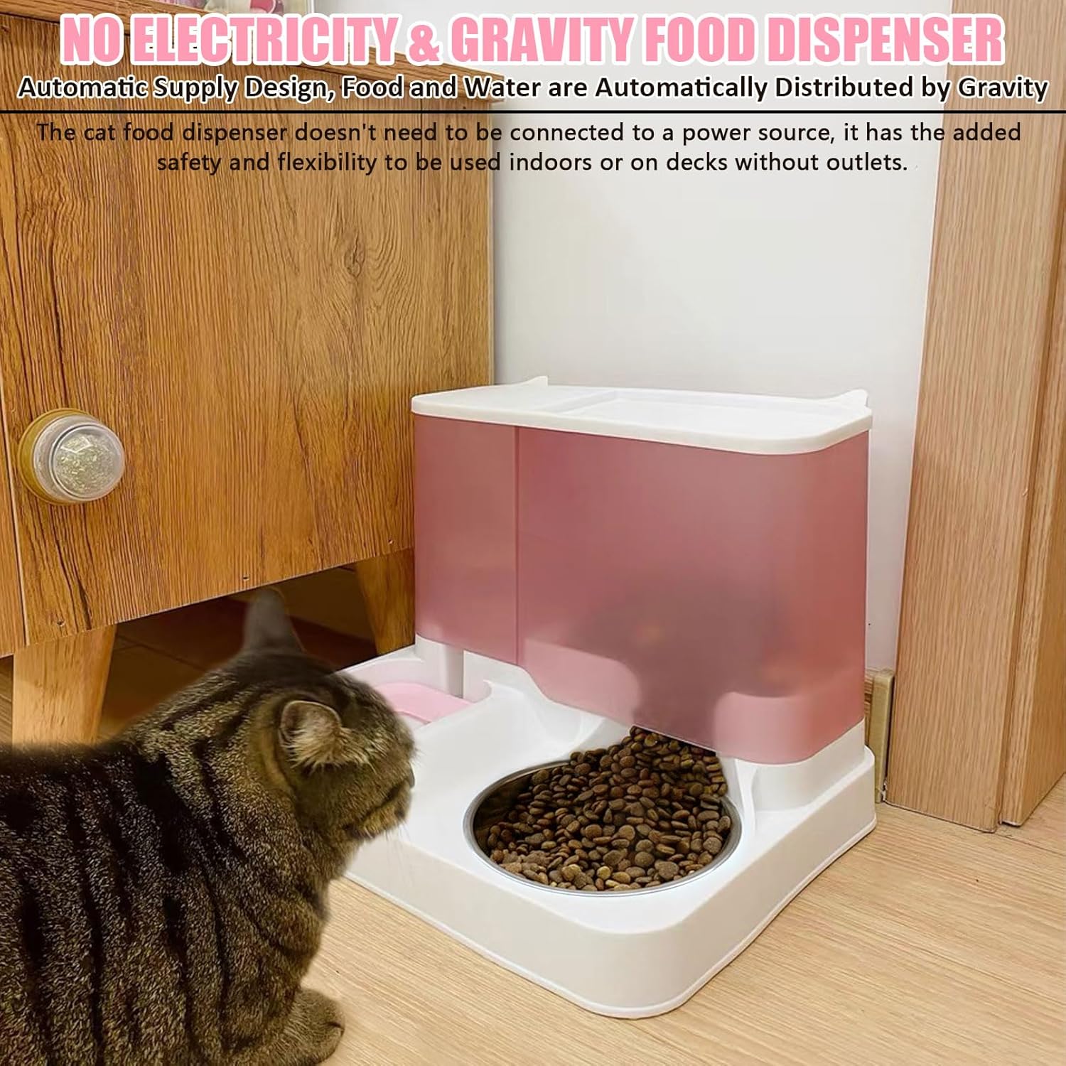 kathson Juego de dispensador automático de comida y agua todo en uno para gatos, comedero por gravedad para gatos con cuenco de acero inoxidable,