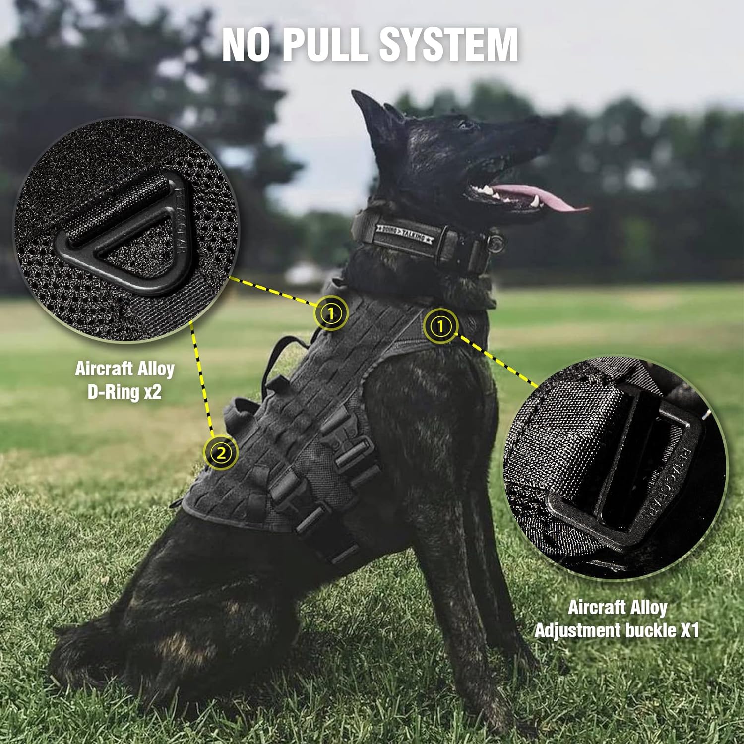PETAC GEAR Arnés táctico para perros grandes K9 de trabajo, chaleco militar para perros de entrenamiento de policía, arnés Molle con asa