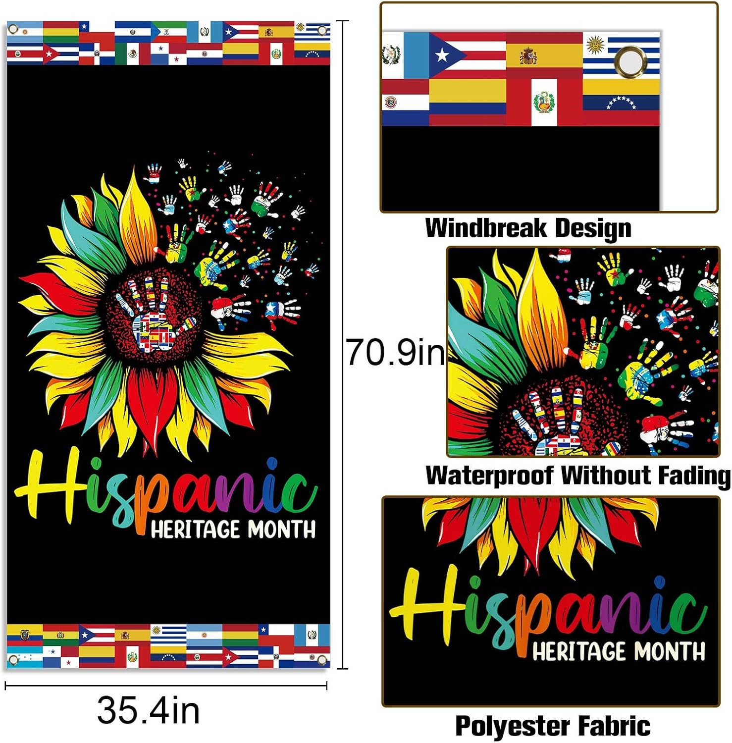 Nepnuser Cubierta de puerta del mes de la herencia hispana nacional 21 países de habla hispana Cultura Decoración Escolar Aula Telón de fondo de