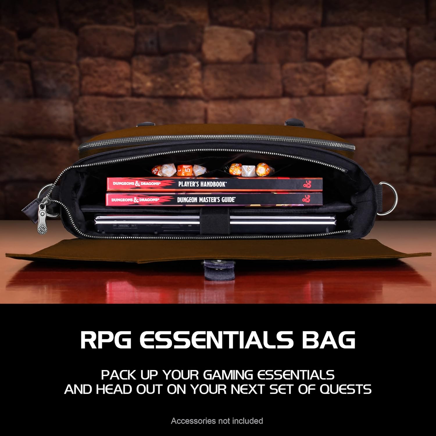 ENHANCE Collector’s Edition RPG Player’s Essentials DnD – Bolsa de mensajero exterior Dragon Hide para 2-4 libros, carpetas, dados y accesorios, con