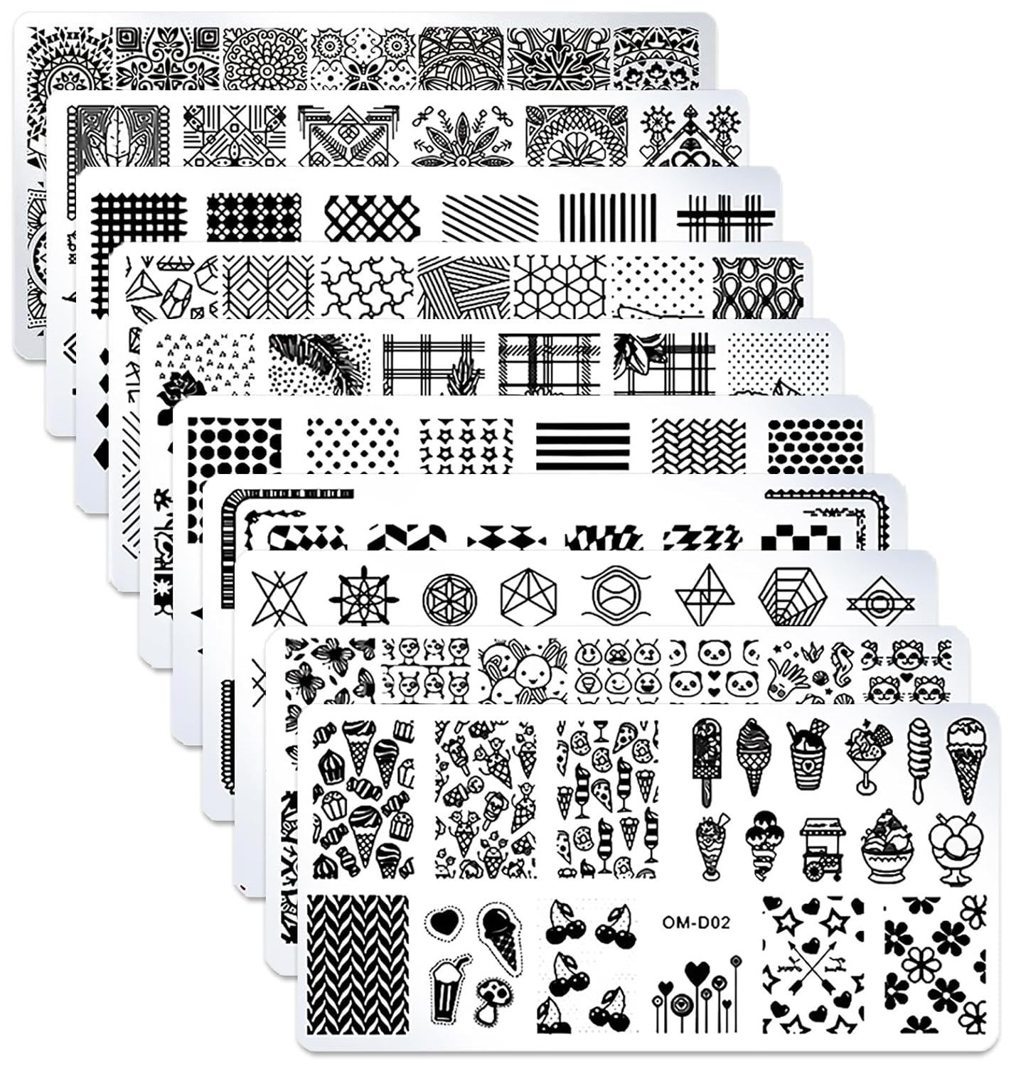 SILPECWEE 10 Uds. de placas de estampado de uñas, sello de uñas, placas de arte de uñas, diseño geométrico, plantillas de manicura, accesorios de