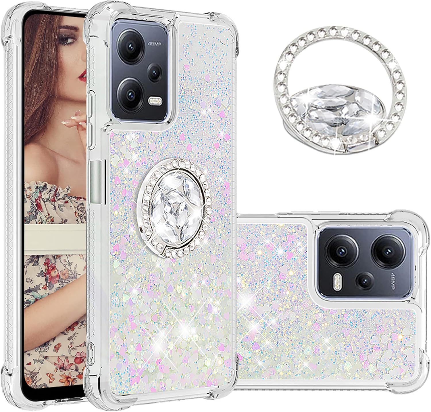 CCSmall Funda brillante transparente brillante con purpurina para Xiaomi Redmi Note 12 5G (no 4G), cubierta de arena movediza líquida fluida con
