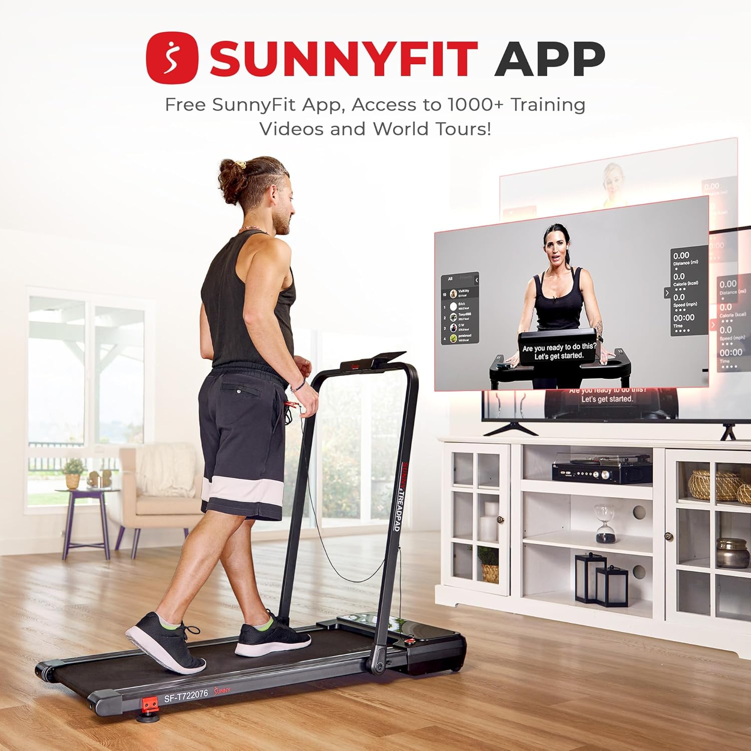 Sunny Health & Fitness Treadpad Pacer – Cinta de correr con doble modo de inclinación automática de 6 niveles y conectividad Bluetooth mejorada con