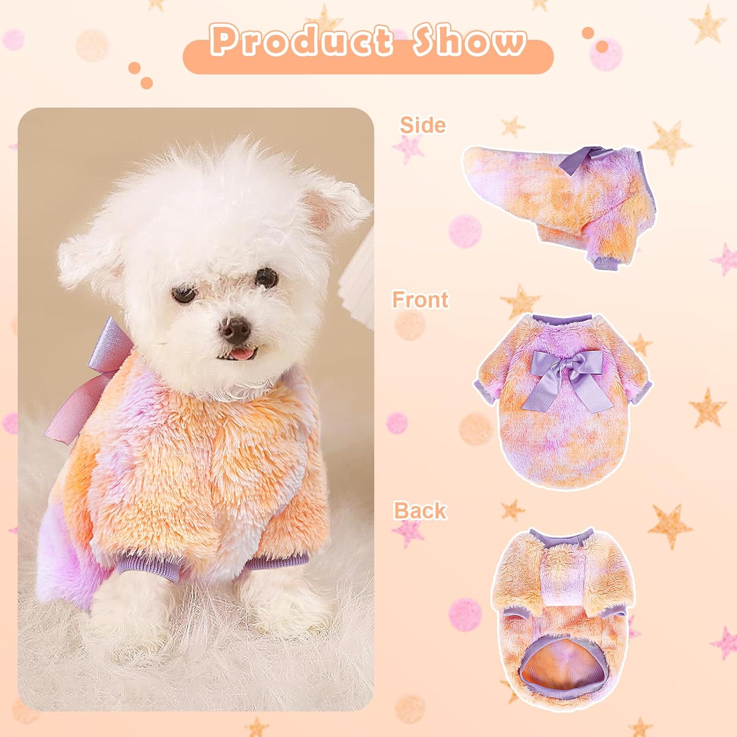 Suéter de forro polar cálido para perros pequeños, niñas y niños, ropa de invierno para cachorros de teñido anudado para chihuahua, Yorkie Shih Tzu,