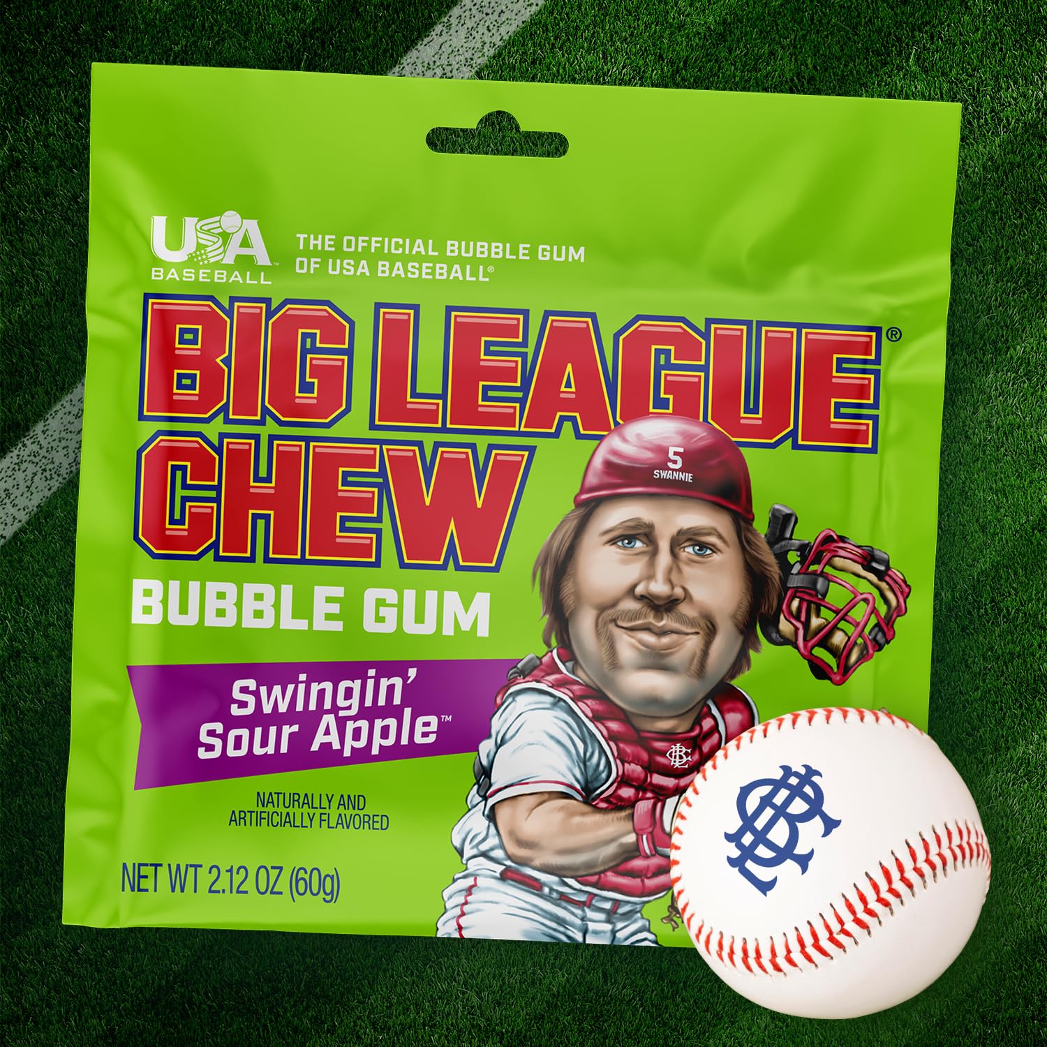Big League Chew Swingin’ – Goma de mascar de manzana agria, sabor a manzana ácida, ideal para juegos de béisbol, equipos, concesiones, fiestas y más