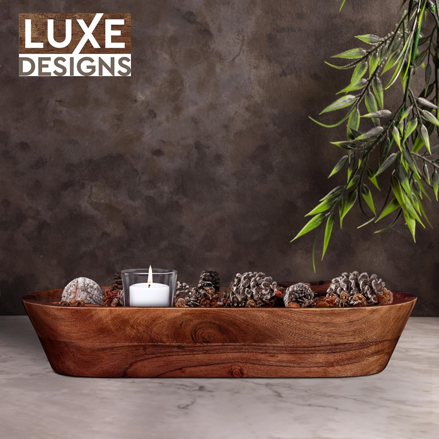 Cuenco de masa de madera  Cuenco de masa rústica de madera de acacia quemada oscura  Cuencos decorativos hechos a mano para decoración del hogar,