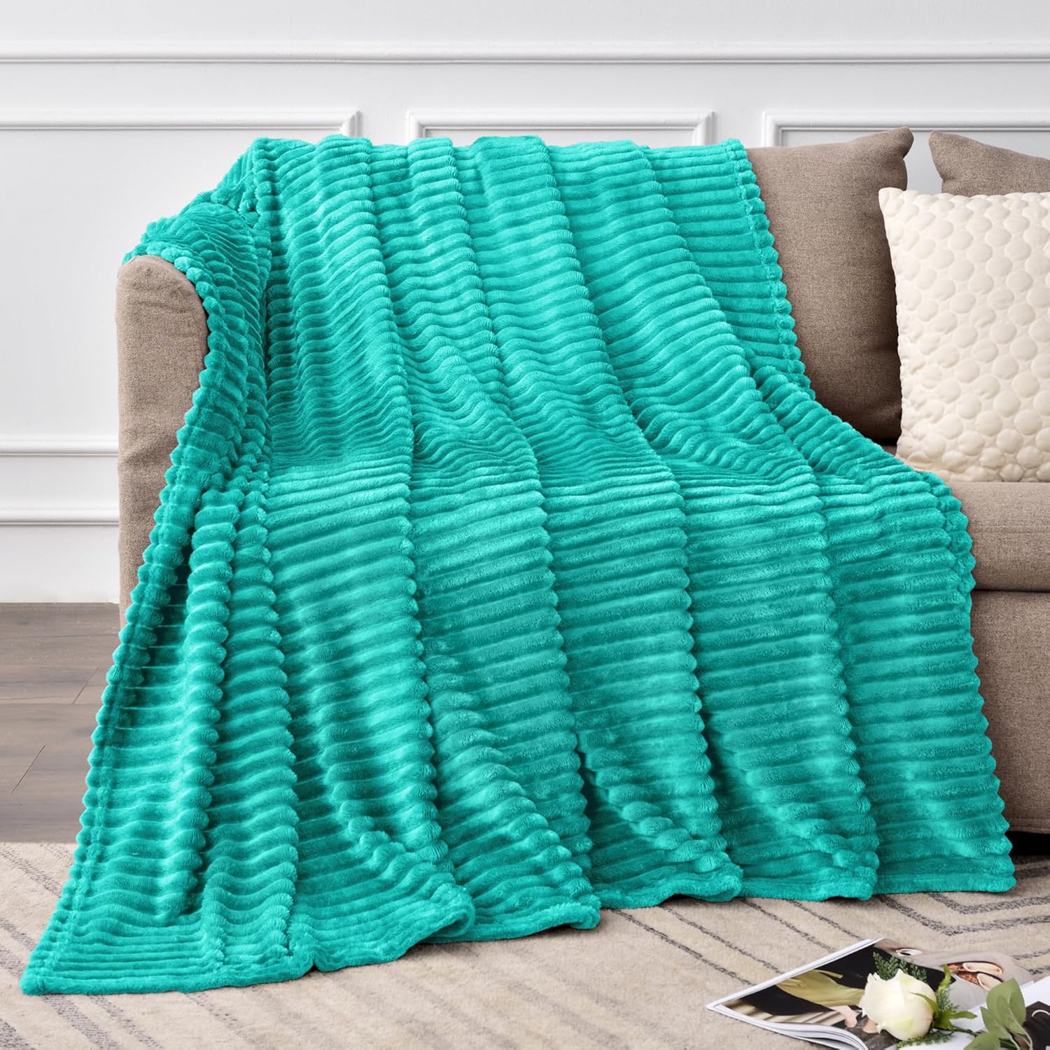 BEDELITE Manta de vellón tamaño individual  Manta decorativa mullida de jacquard acanalado en 3D, suave y cálida, acogedora, esponjosa, ligera de