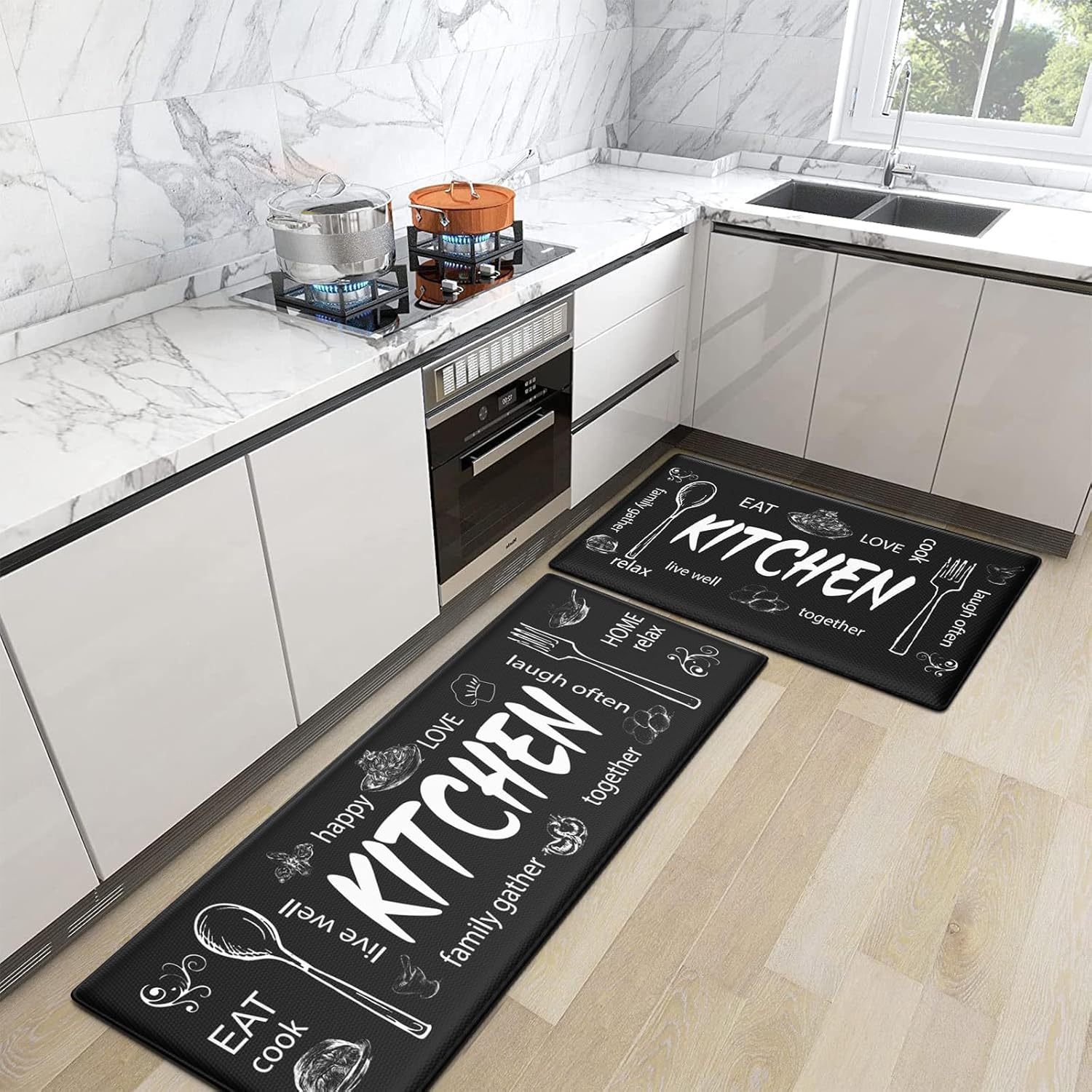 Collive Juego de 2 tapetes de cocina acolchados antifatiga, antideslizantes, impermeables, alfombras de cocina y corredores de cocina para piso,