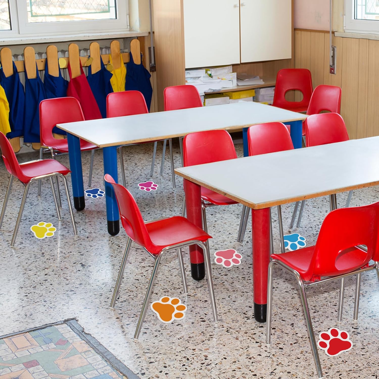 58 calcomanías de suelo para aula, 5 pulgadas, puntos de línea de aula, marcadores de puntos de piso, calcomanías autoadhesivas para el suelo para