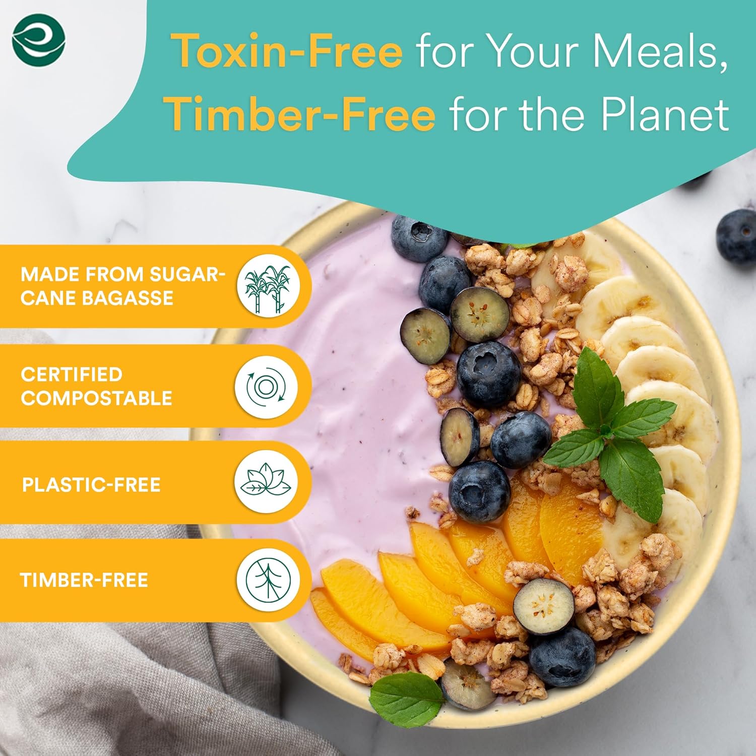 ECO SOUL Cuencos de sopa 100% compostables de 32 onzas (paquete de 125) cuencos desechables resistentes I Tazón de papel resistente I Ensaladera