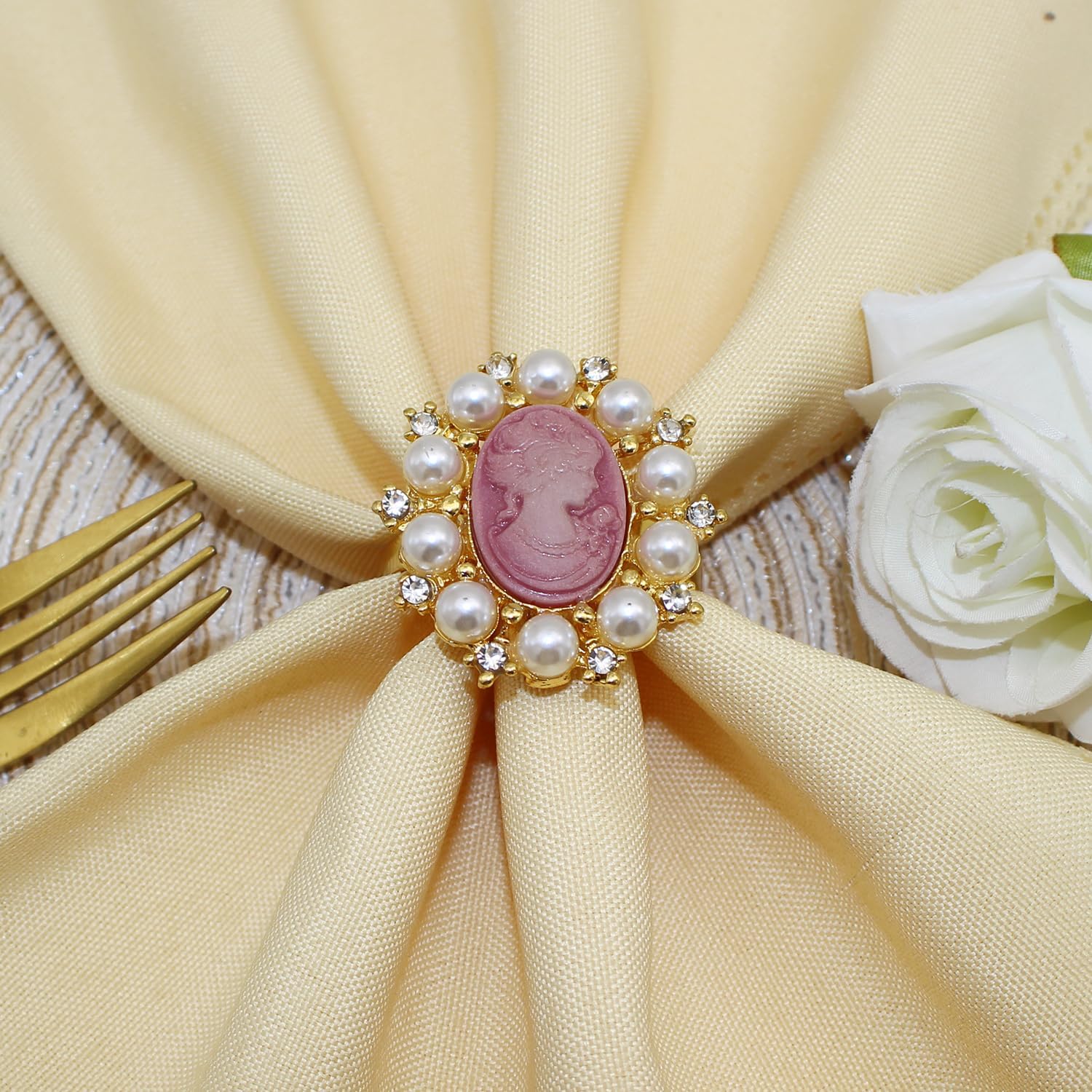 8 servilleteros vintage elegantes victorianos para dama de belleza, camafeo, resina rosa, princesa, reina, cabeza de belleza, hebilla para boda,