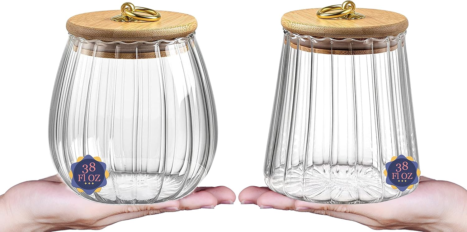 38 FL OZ Glass Jars with Bamboo Lids, Glass Containers with Airtight Lids for Storage, Large Candy Jars for Coffee Nuts Cookie, Decorative Glass