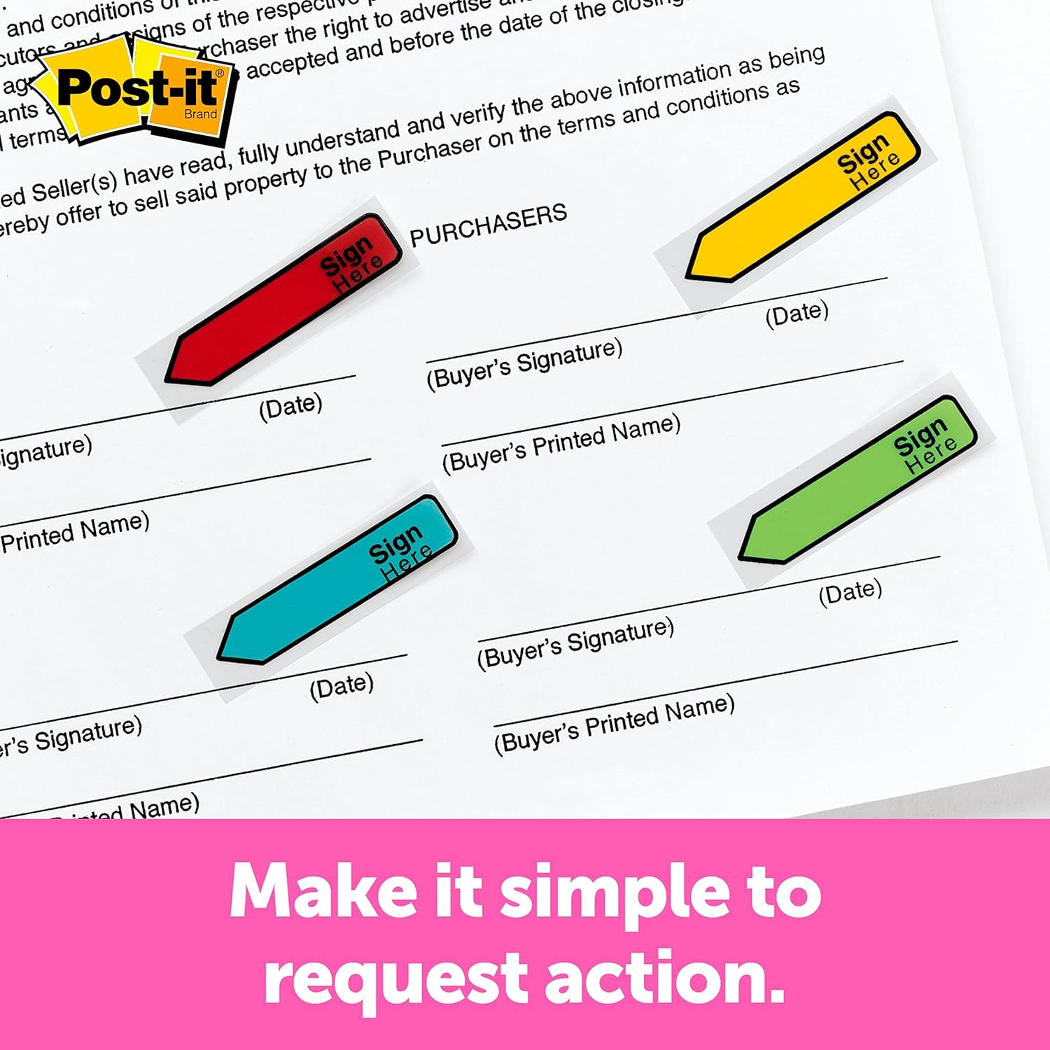 Post-it Banderas con mensaje “Sign Here”, 30dispensador, 4 dispensadorespaquete, 47 pulgadas de ancho, colores surtidos (684-SH) (paquete de 2)