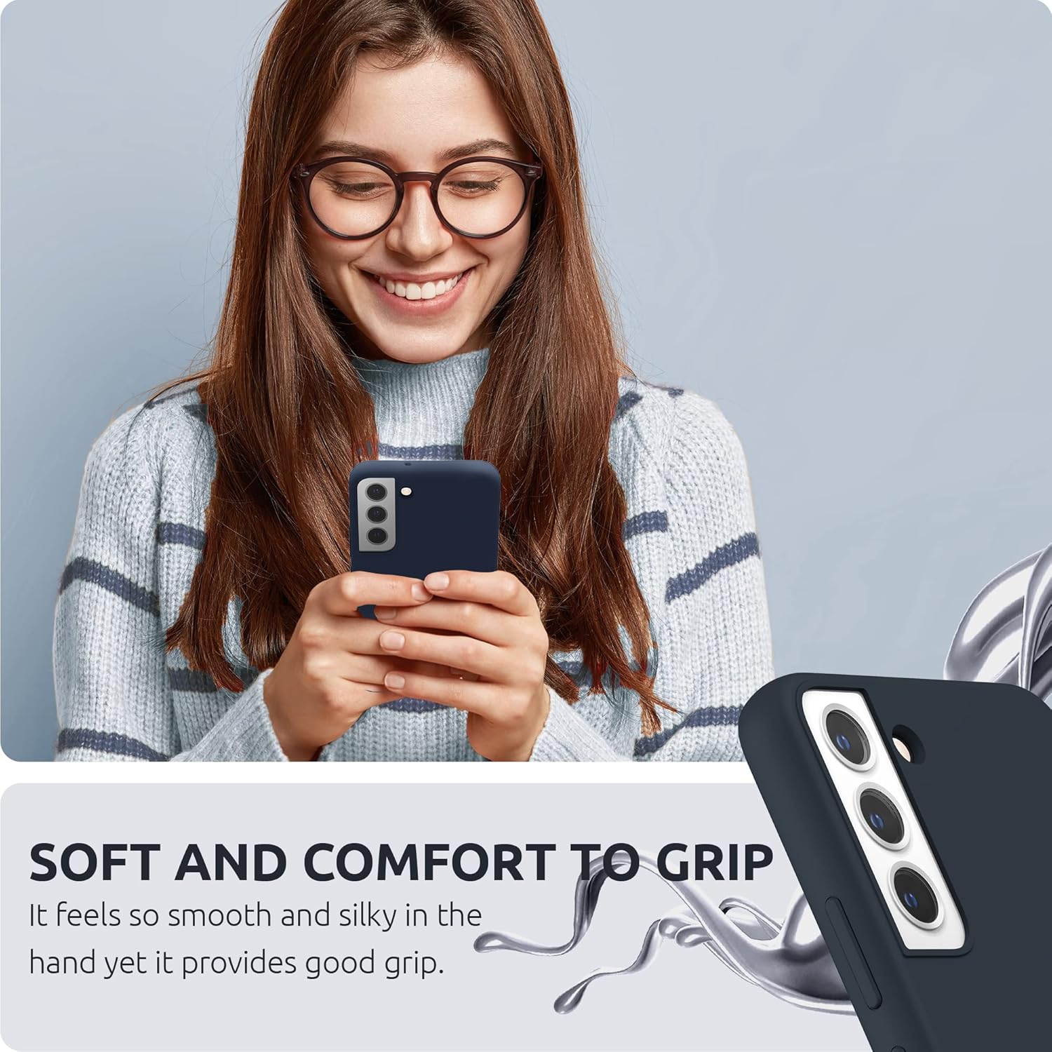 SURPHY Funda de silicona para Galaxy S22 Plus (6.6 pulgadas 2022), funda de silicona líquida con forro de microfibra para Samsung S22 Plus (azul