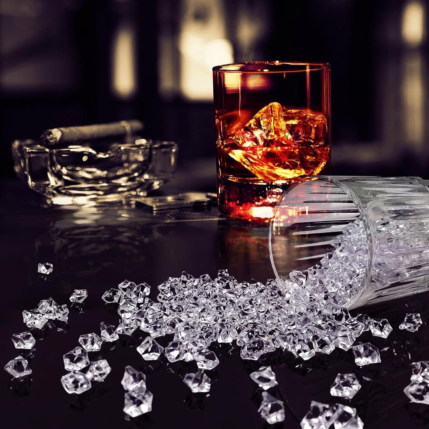 Cubos de hielo falsos reutilizables, accesorios de fotografía para accesorios de boda, rellenos de jarrón, dispersión de mesa (transparente-0.433 x